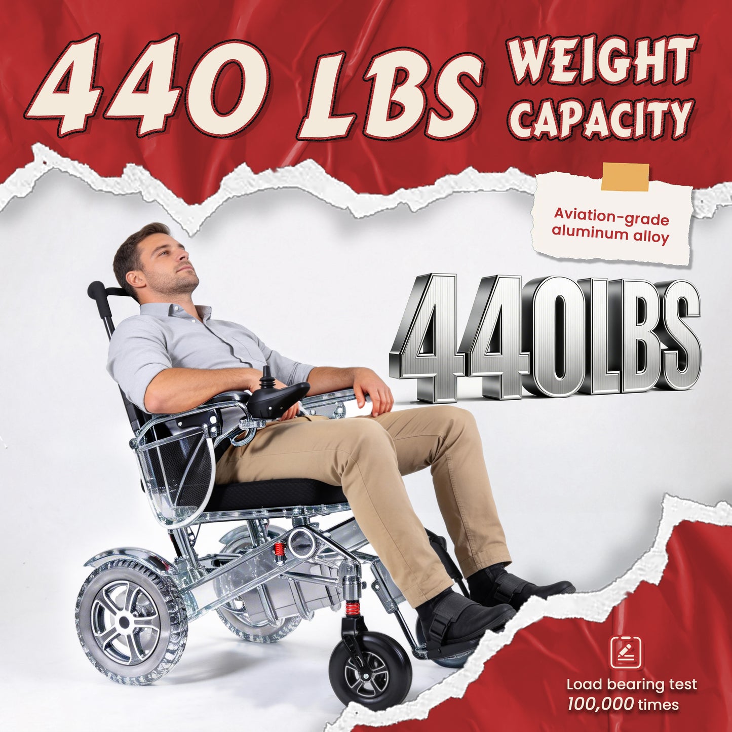 WEYRAL Foldable Electric Wheelchair 440lbs Heavy Duty Capacity, 30 Miles