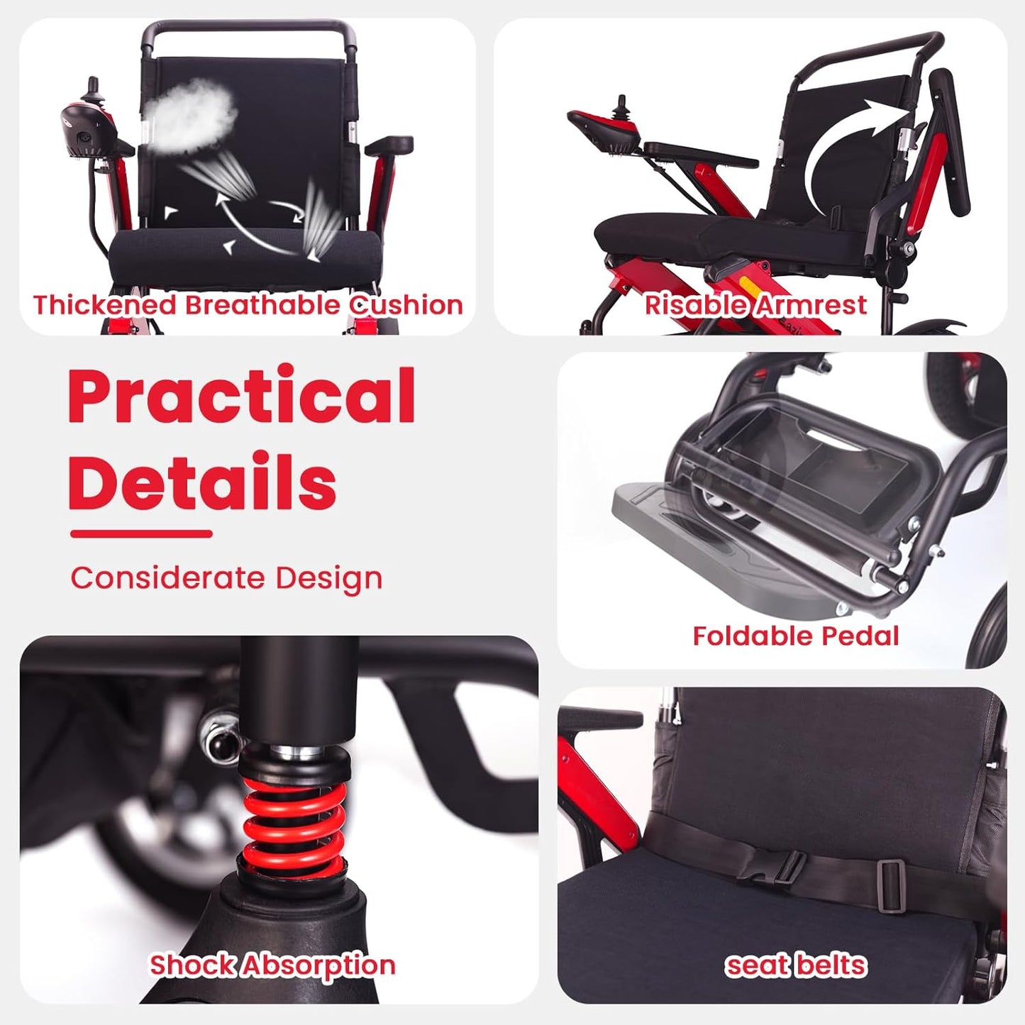35+ Miles Extra Long Travel Range, Electric Wheelchair for Adults Lightweight Foldable, All Terrain Motorized Power Wheelchair Portable, Airline Approved (2 Batteries)