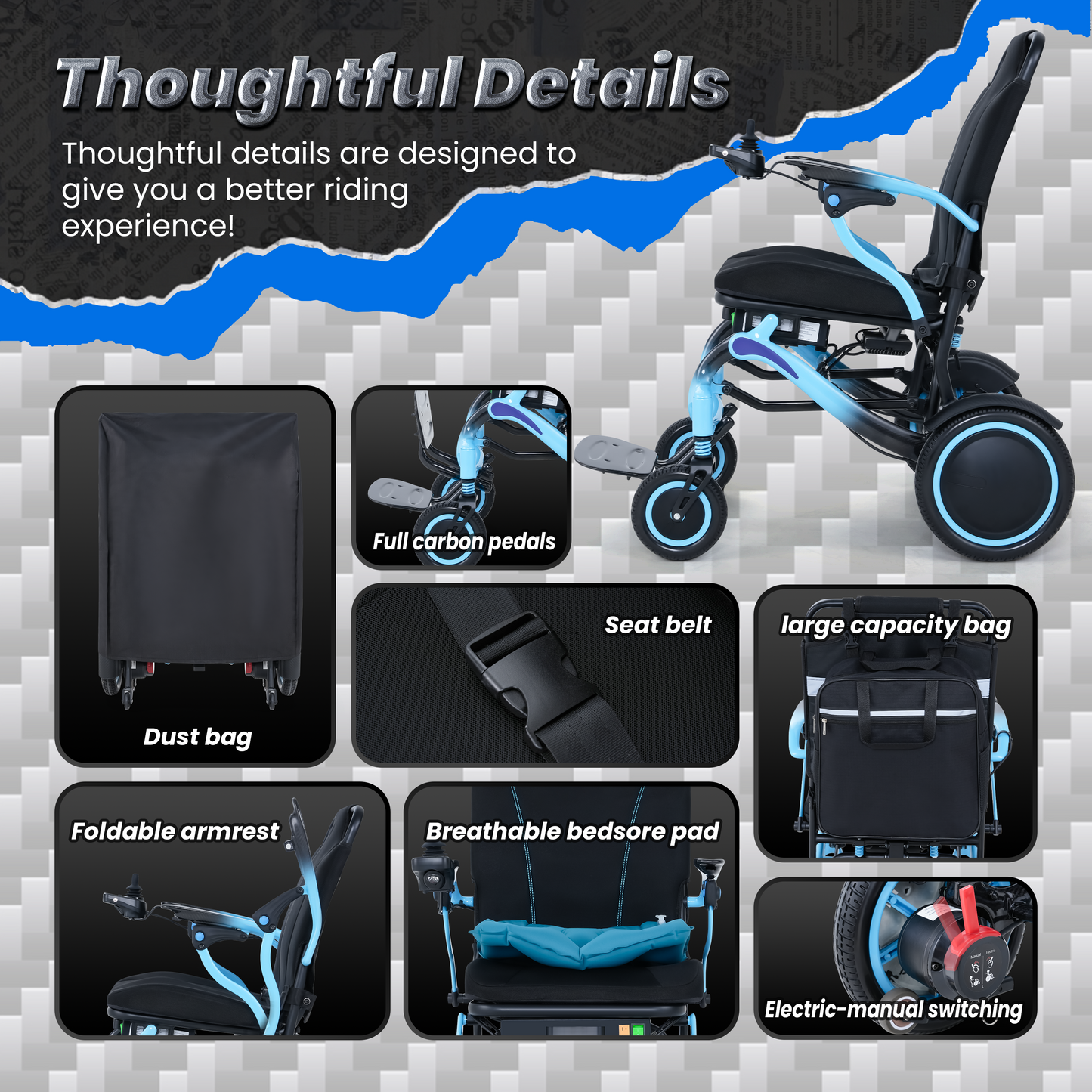 WEYRAL Lightweight Carbon Fiber Electric Wheelchair
