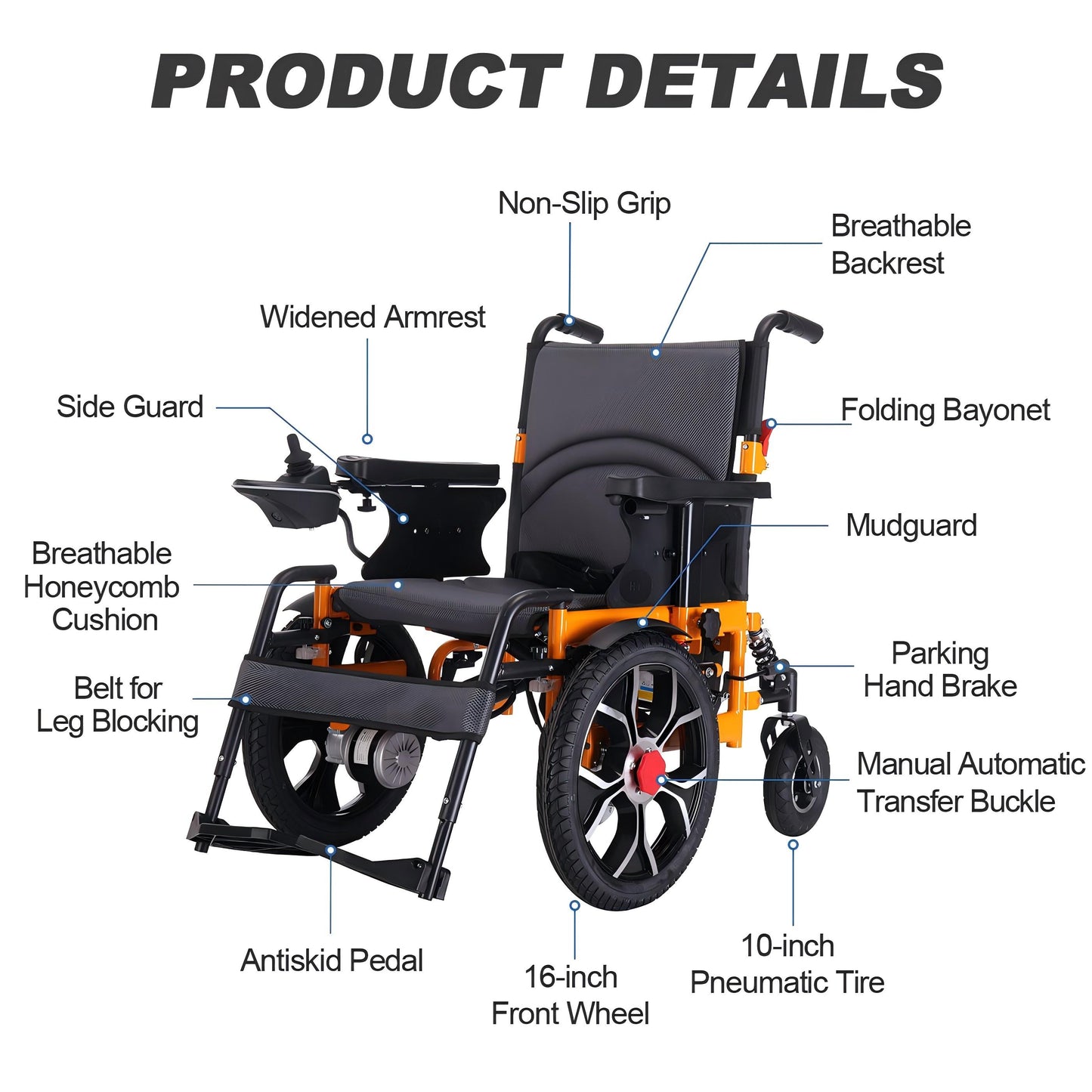 WEYRAL  16" Front Wheel Electric Wheelchairs, Orange