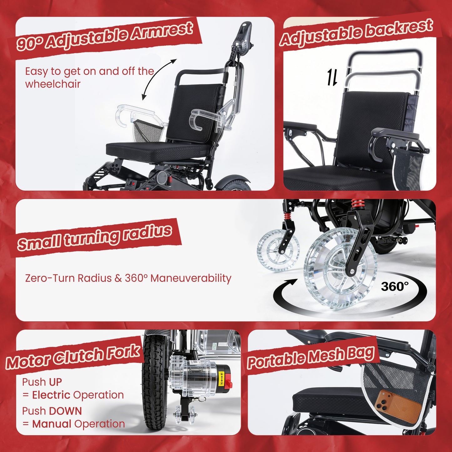 WEYRAL Foldable Electric Wheelchair 440lbs Heavy Duty Capacity, 30 Miles