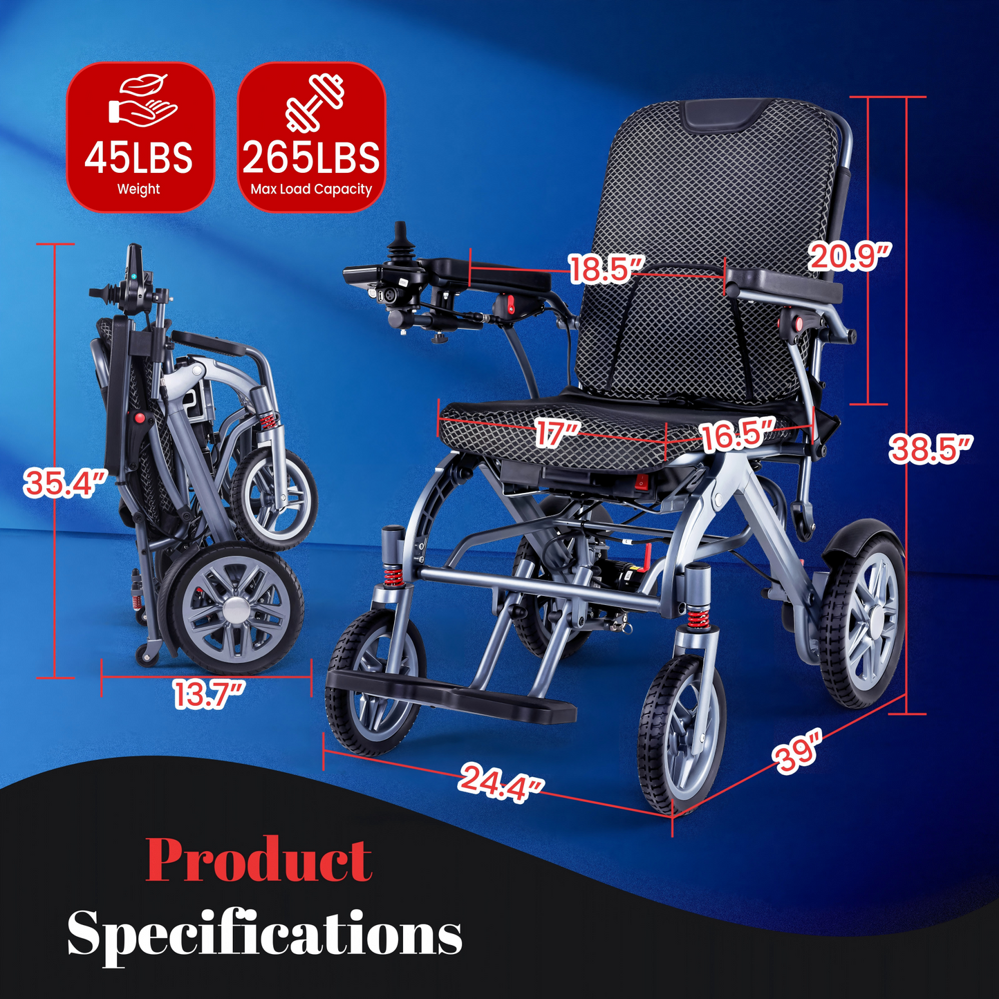 WEYRAL 48 KM Travel Electric Wheelchairs, 20.4 KG Motorized Wheelchair