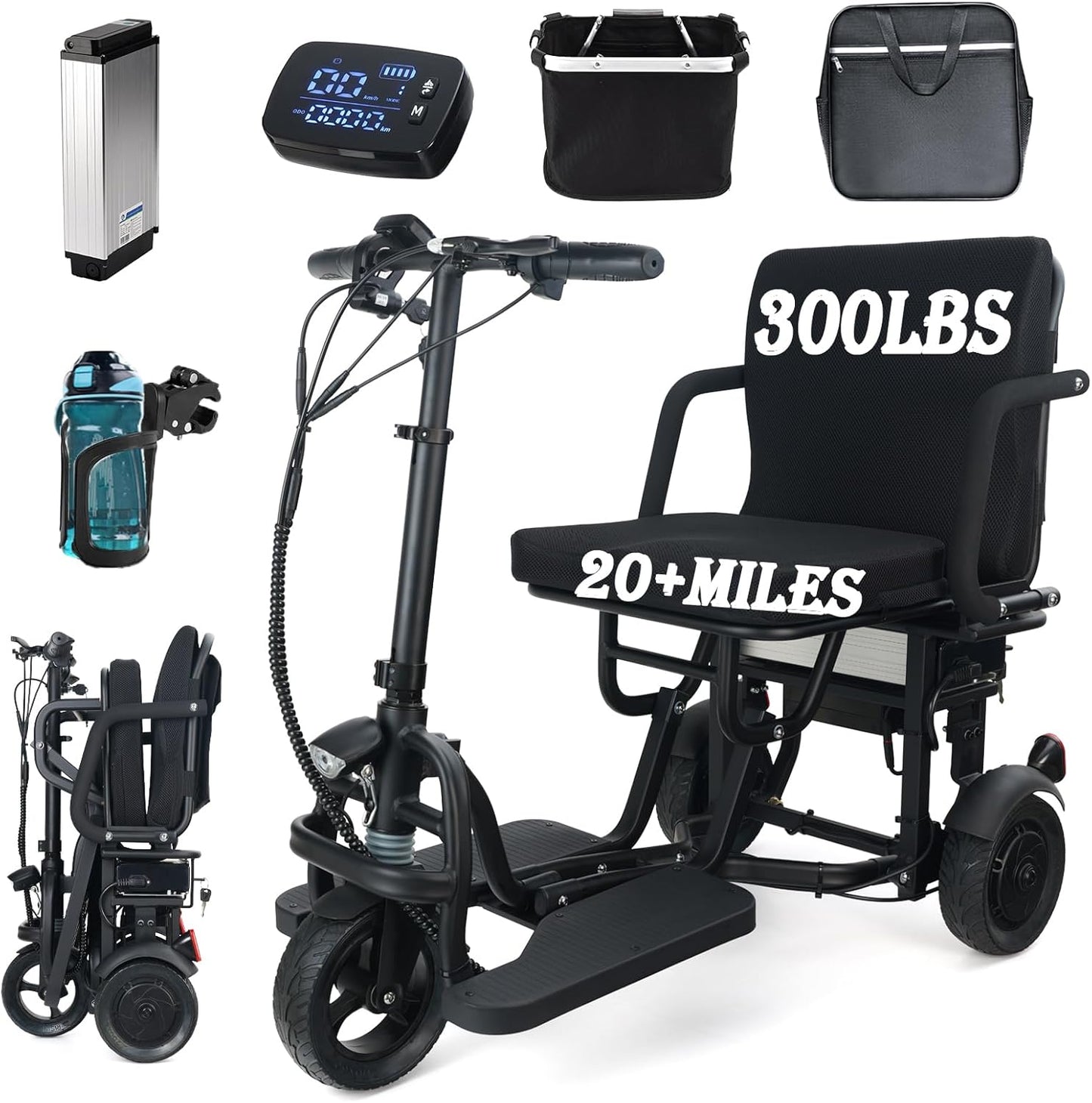 WEYRAL Electric Mobility Scooter for Adults, 3 Speed Modes 9.32MPH Max Speed, Senior Scooter with Automatic Cruise Control, Only 48lbs Support 300lbs