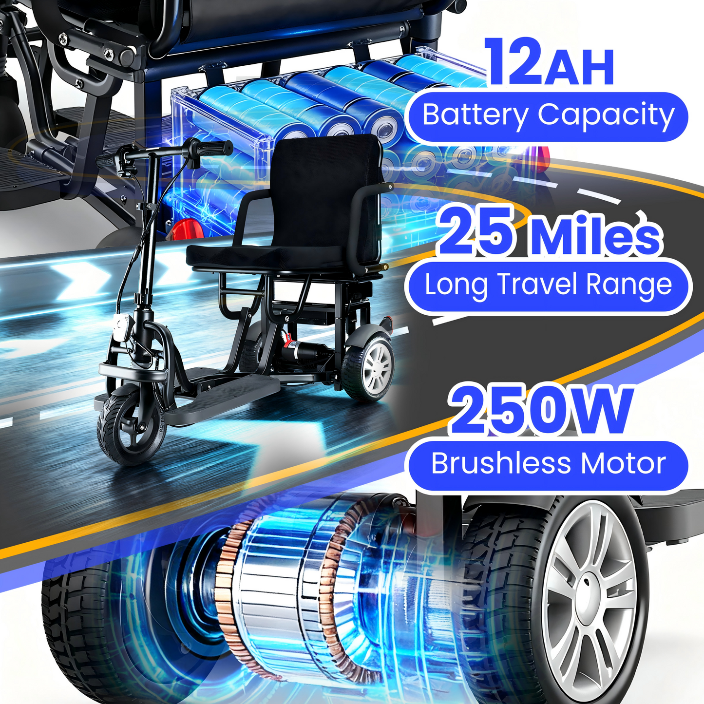 WEYRAL 3 Wheel Electric Scooters, 25 Miles