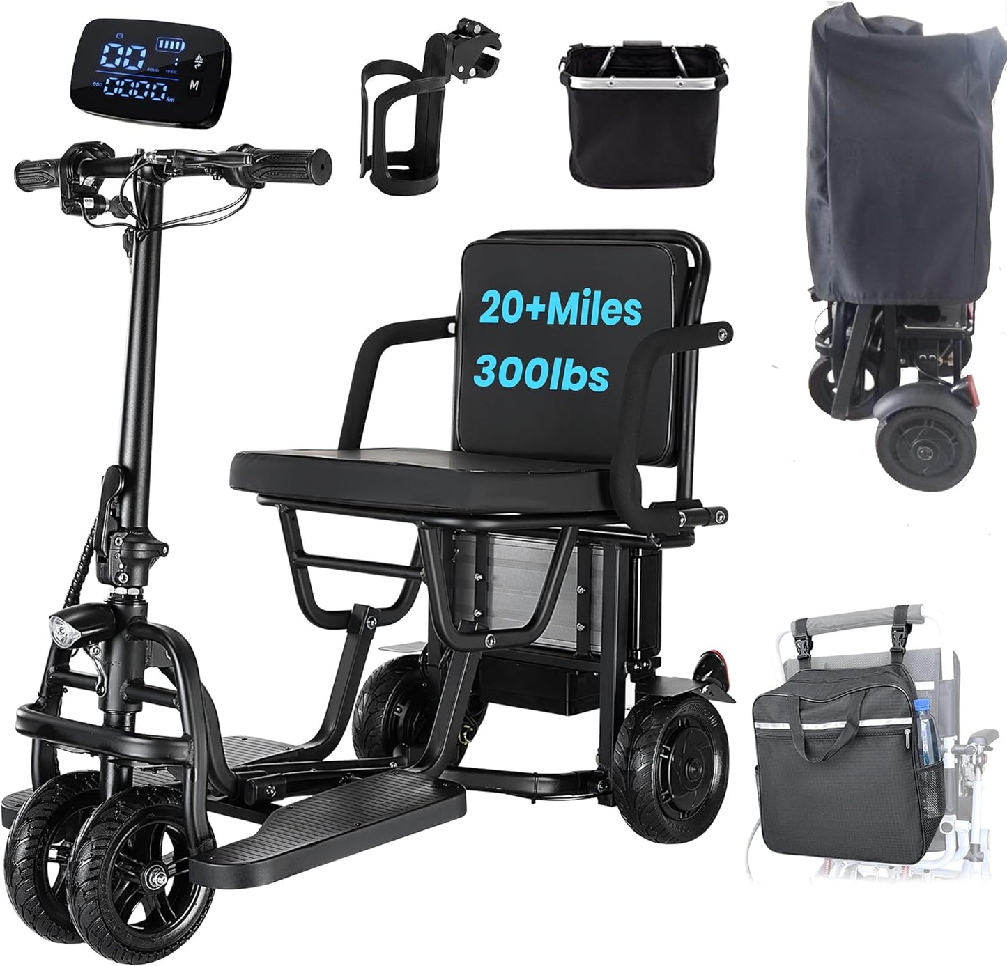 Mobility Electric Scooter, Autopilot Cruise Control, 3 Gear Speed, LED Screen，Dual Front Wheel for Senior Mobility Scooter ,20 Miles Long Range