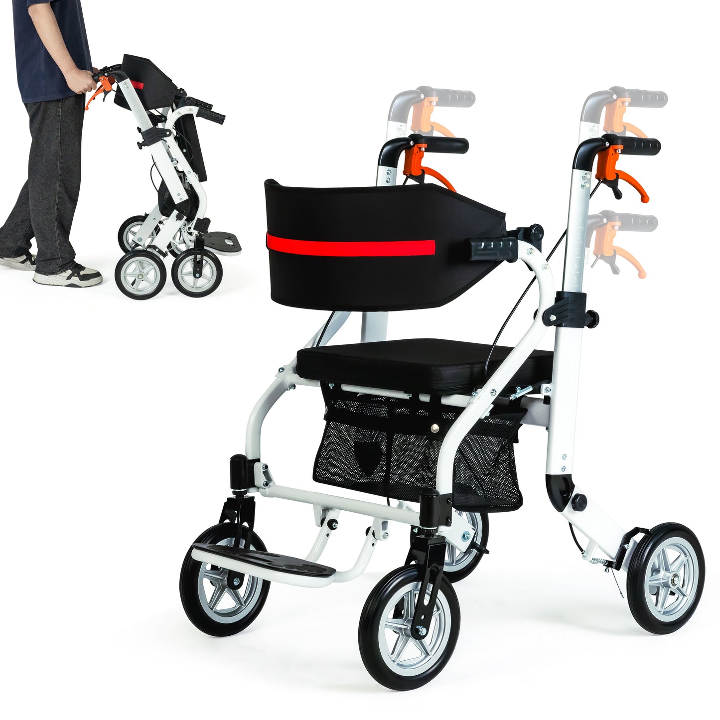 WEYRAL 2-in-1 Folding Rollator Walker & Transport Chair , Lightweight Mobility Aid