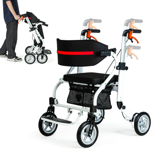 WEYRAL 2-in-1 Folding Rollator Walker & Transport Chair , Lightweight Mobility Aid