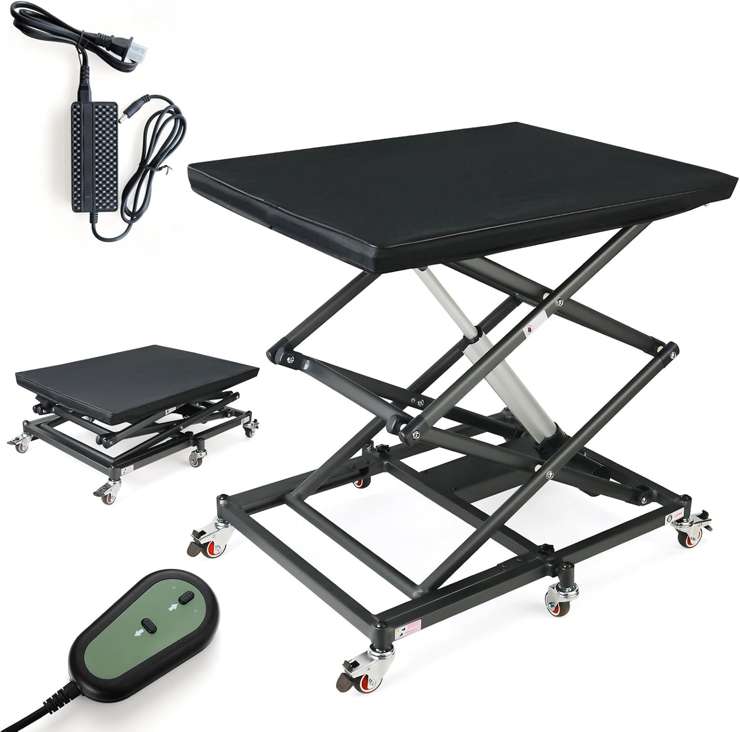 Electric Scissor Lift Table, 9.2''-35'' in Height Adjustable Lifting Platform, work bench table with 6 Wheels, Hydraulic Scissor Cart for Material Handling