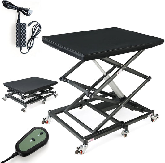 Electric Scissor Lift Table, 9.2''-35'' in Height Adjustable Lifting Platform, work bench table with 6 Wheels, Hydraulic Scissor Cart for Material Handling