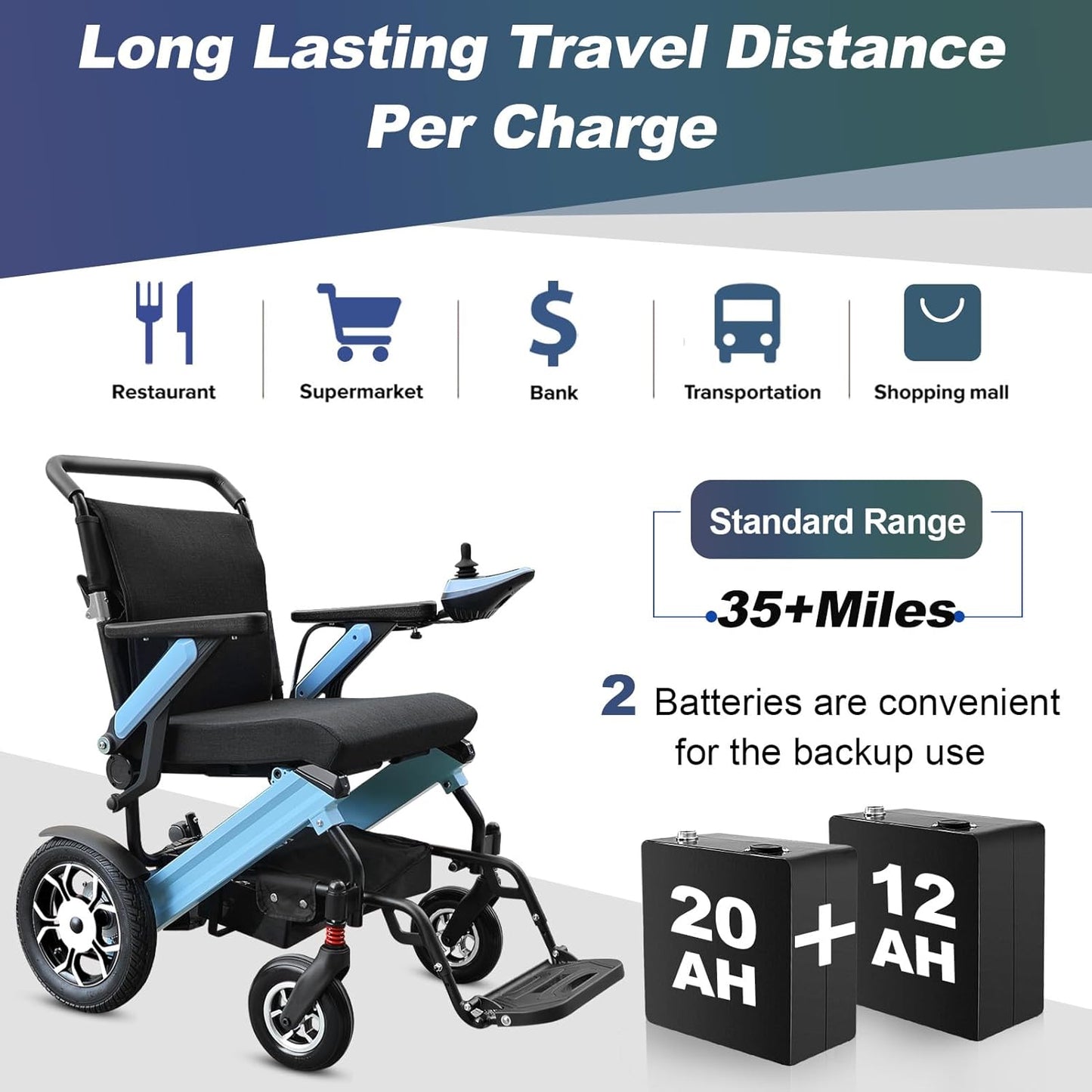 WEYRAL Electric Wheelchair Dual Battery (56 km) & 700W Power