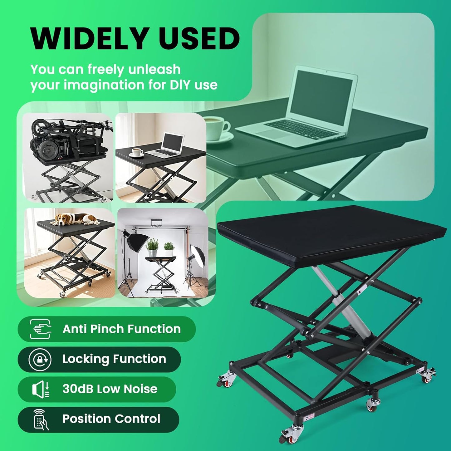 Electric Scissor Lift Table, 9.2''-35'' in Height Adjustable Lifting Platform, work bench table with 6 Wheels, Hydraulic Scissor Cart for Material Handling