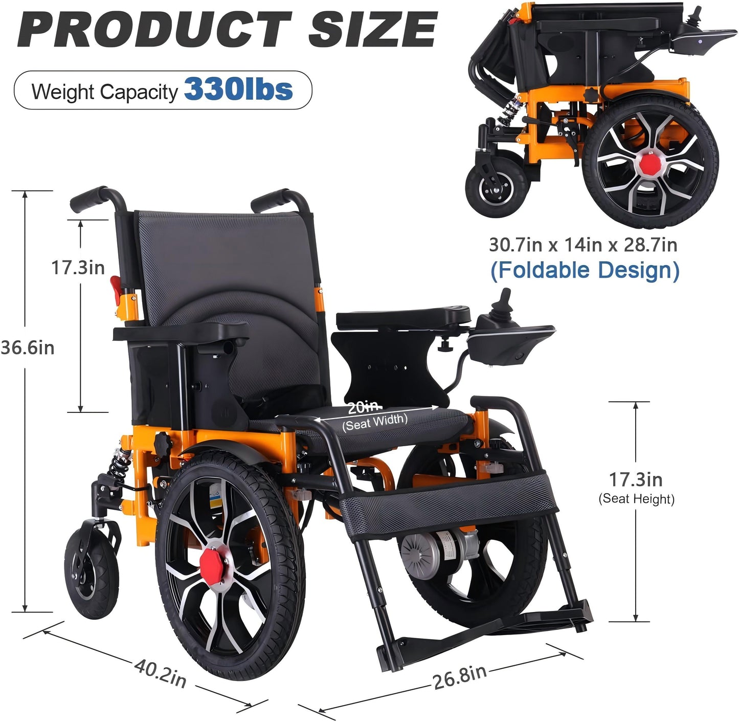 WEYRAL  16" Front Wheel Electric Wheelchairs, Orange