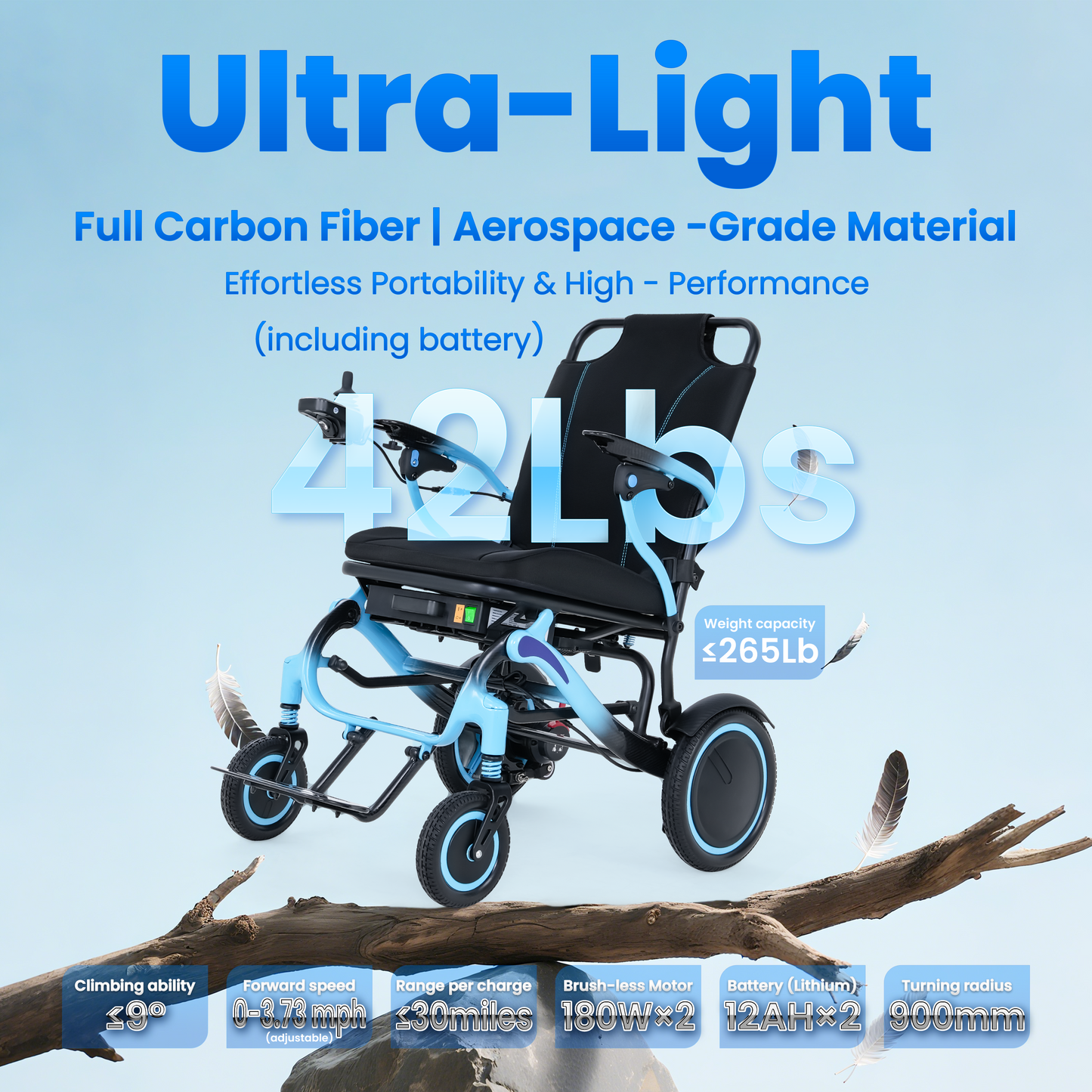 WEYRAL Lightweight Carbon Fiber Electric Wheelchair