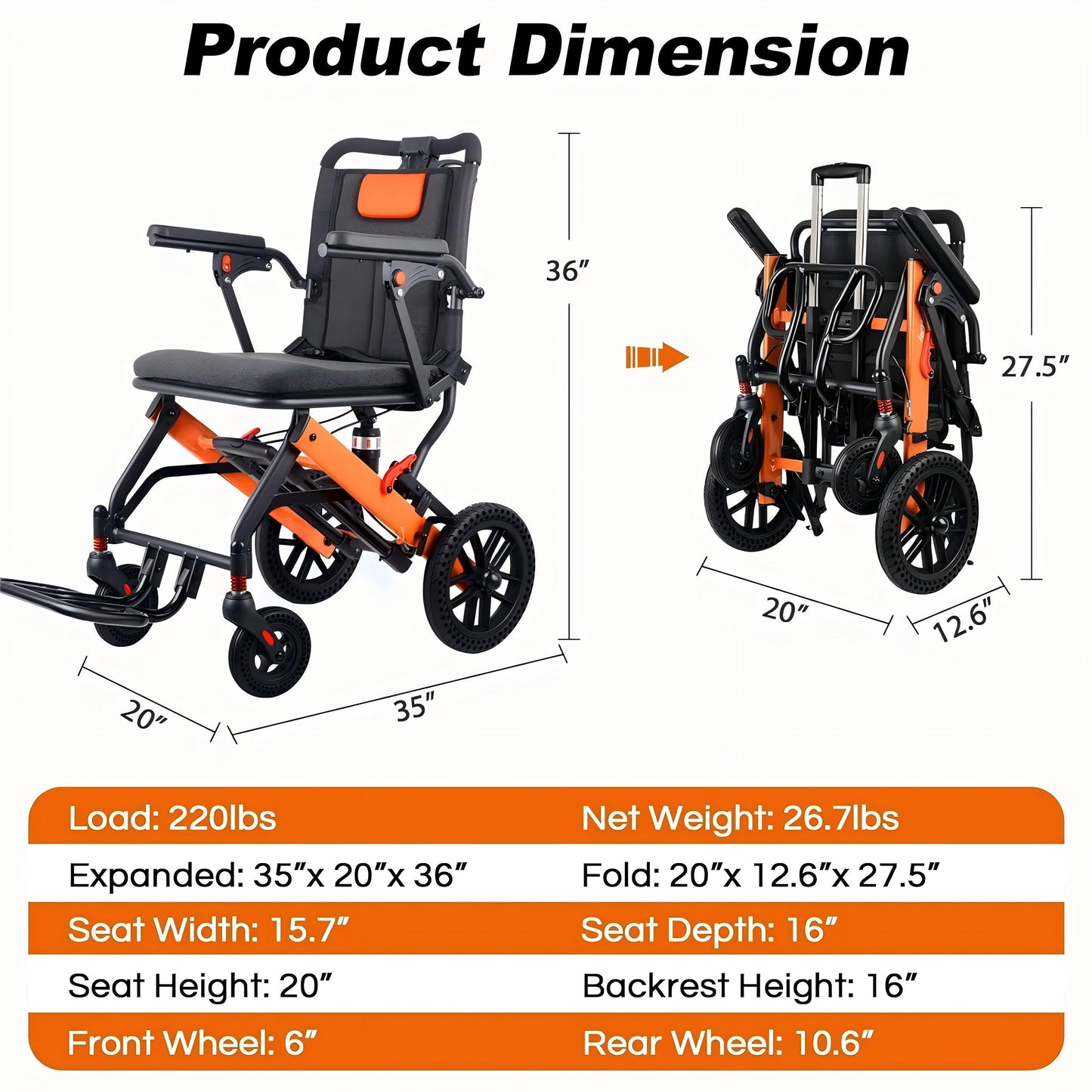 WEYRAL Transport Wheelchair，Orange