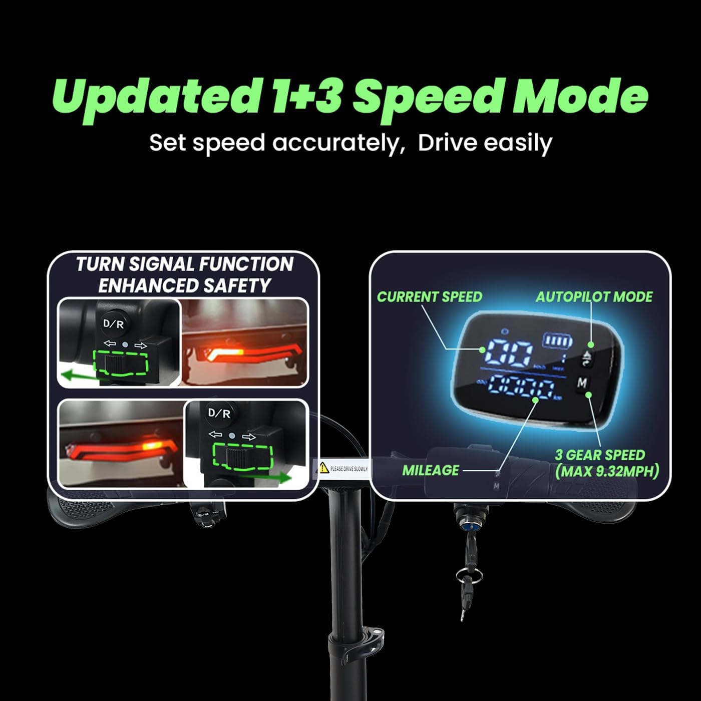 Mobility Electric Scooter, Autopilot Cruise Control, 3 Gear Speed, LED Screen，Dual Front Wheel for Senior Mobility Scooter ,20 Miles Long Range