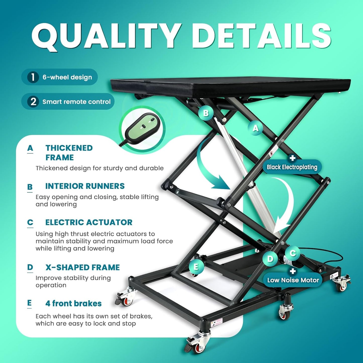 Electric Scissor Lift Table, 9.2''-35'' in Height Adjustable Lifting Platform, work bench table with 6 Wheels, Hydraulic Scissor Cart for Material Handling