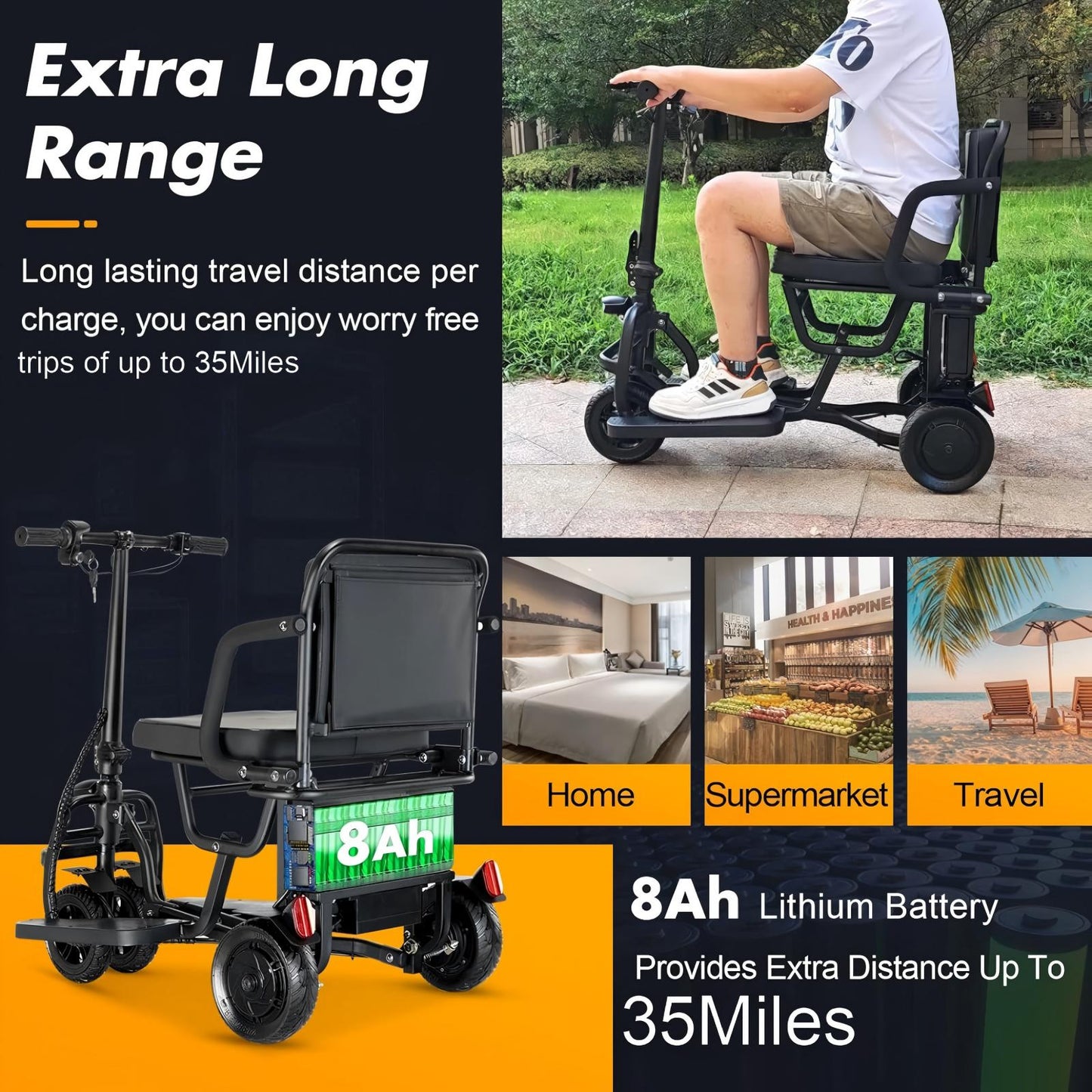 Mobility Electric Scooter, Autopilot Cruise Control, 3 Gear Speed, LED Screen，Dual Front Wheel for Senior Mobility Scooter ,20 Miles Long Range