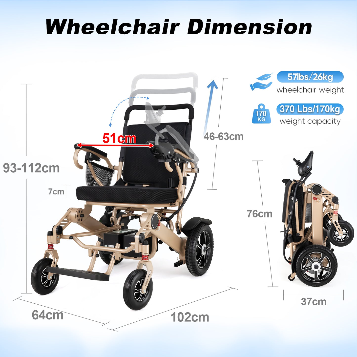 WEYRAL Portable Electric Wheelchair , 700W Motor & 48 KM Range