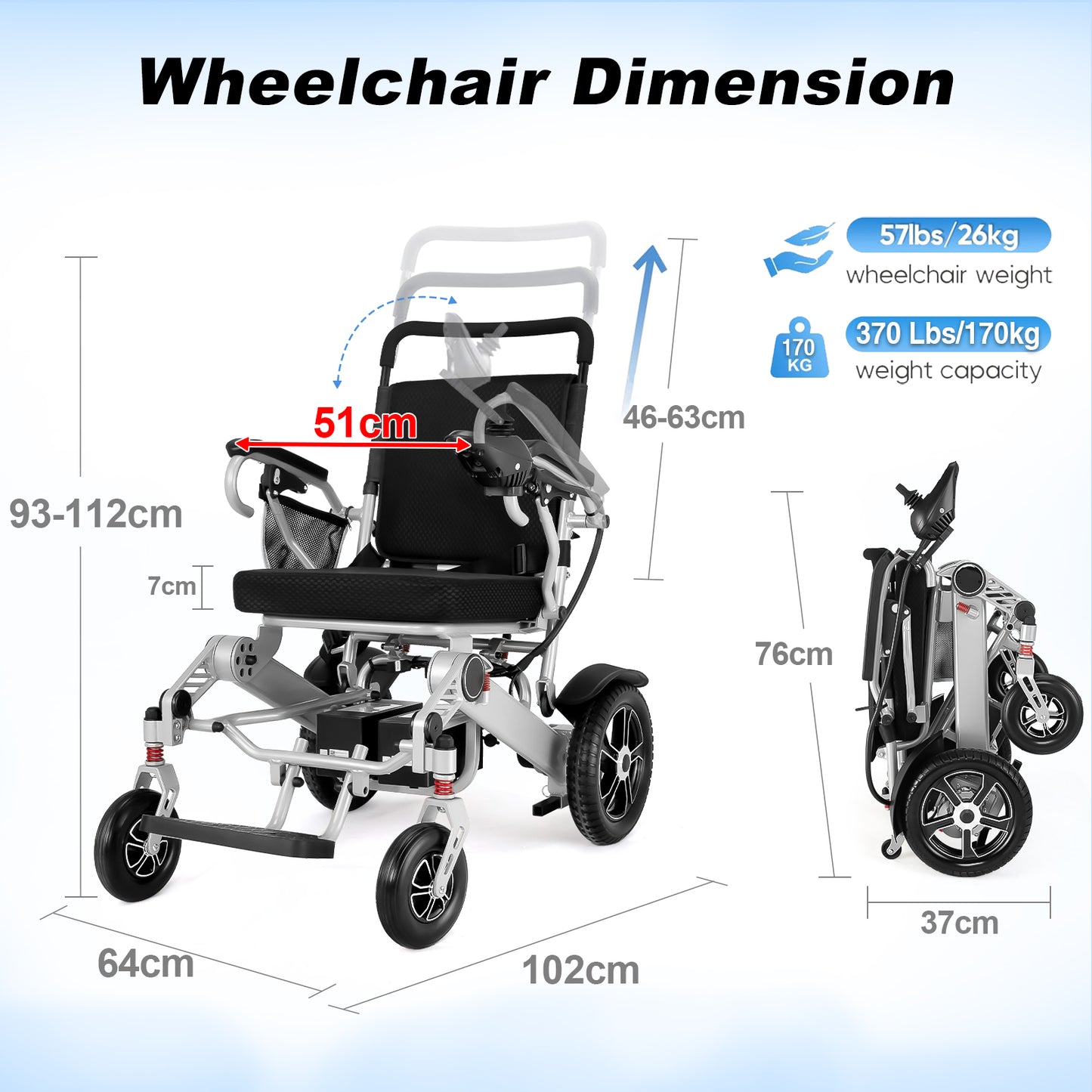 WEYRAL Foldable Electric Wheelchair ,48 KM Miles Range & 700W