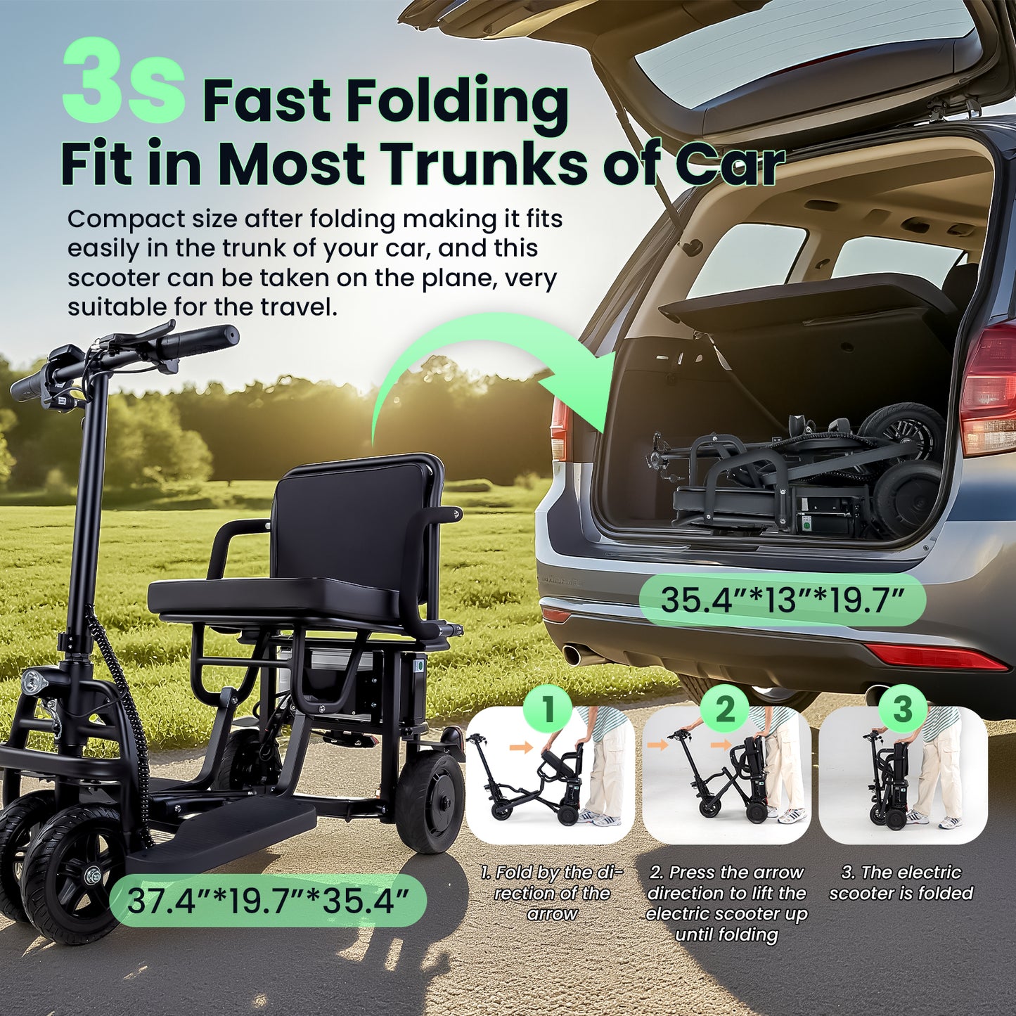 WEYRAL 3-Wheel Electric Mobility Scooter , 300W Motor & 32km Long Range