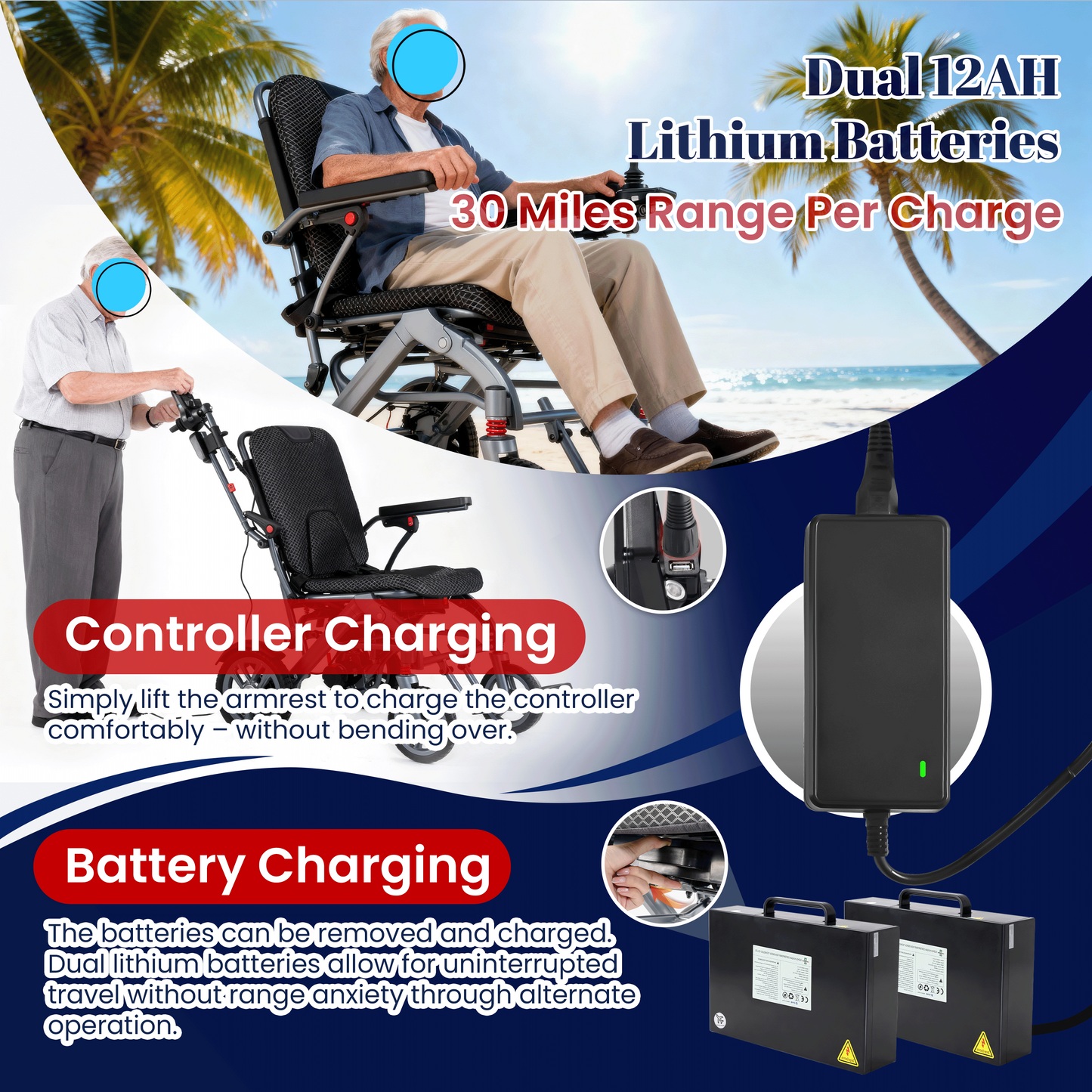 WEYRAL 48 KM Travel Electric Wheelchairs, 20.4 KG Motorized Wheelchair