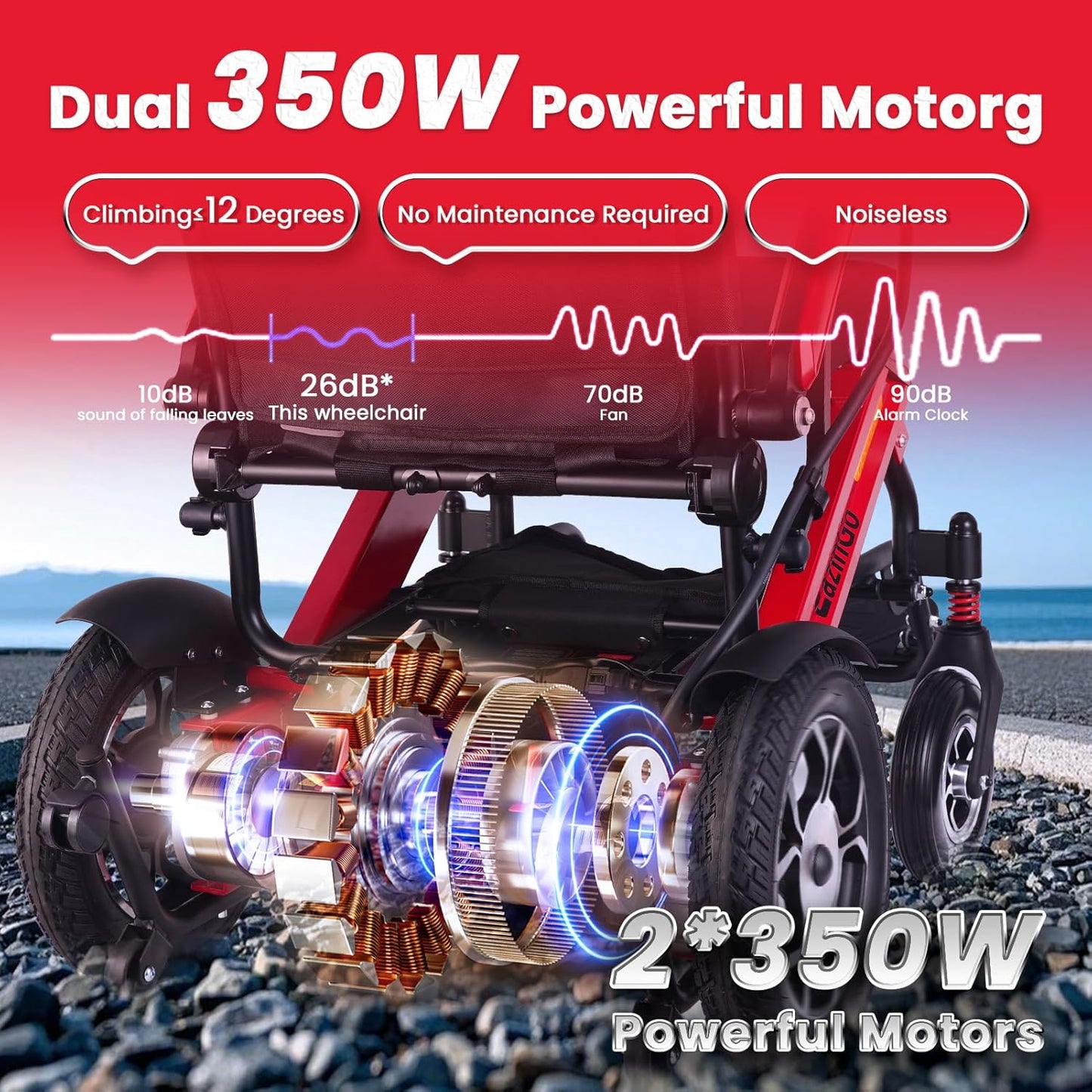 35+ Miles Extra Long Travel Range, Electric Wheelchair for Adults Lightweight Foldable, All Terrain Motorized Power Wheelchair Portable, Airline Approved (2 Batteries)