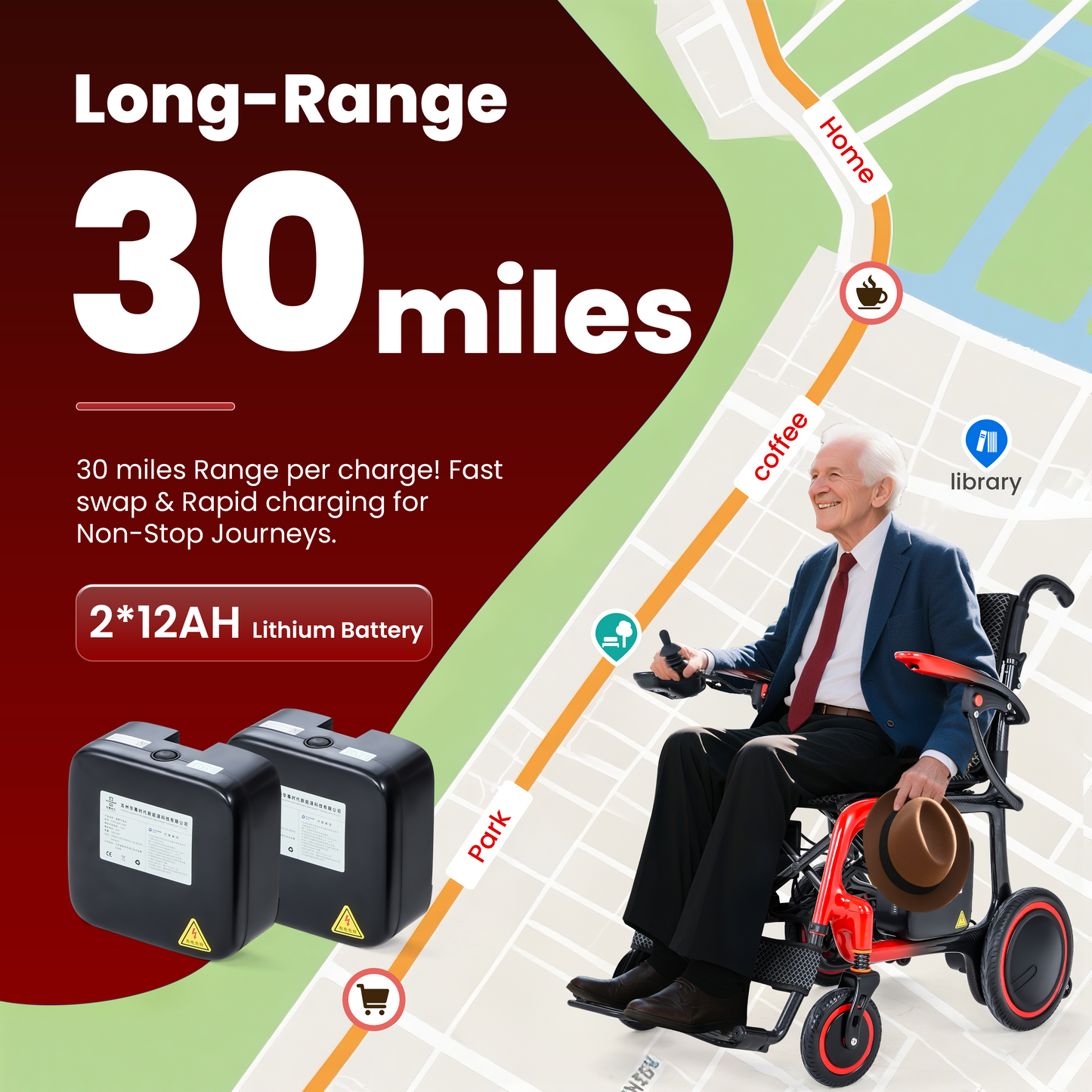 WEYRAL Ultra-Light Carbon Fiber Electric Wheelchair, 13.8 KG , 48 KM