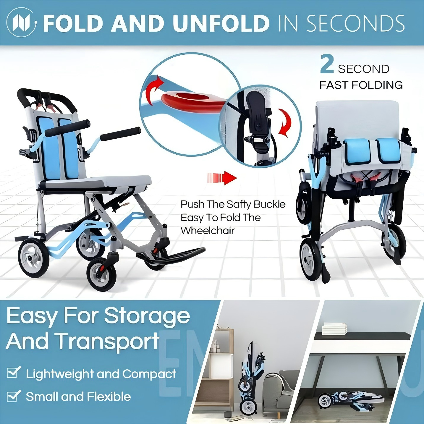 WEYRAL Transport Wheelchair,Blue