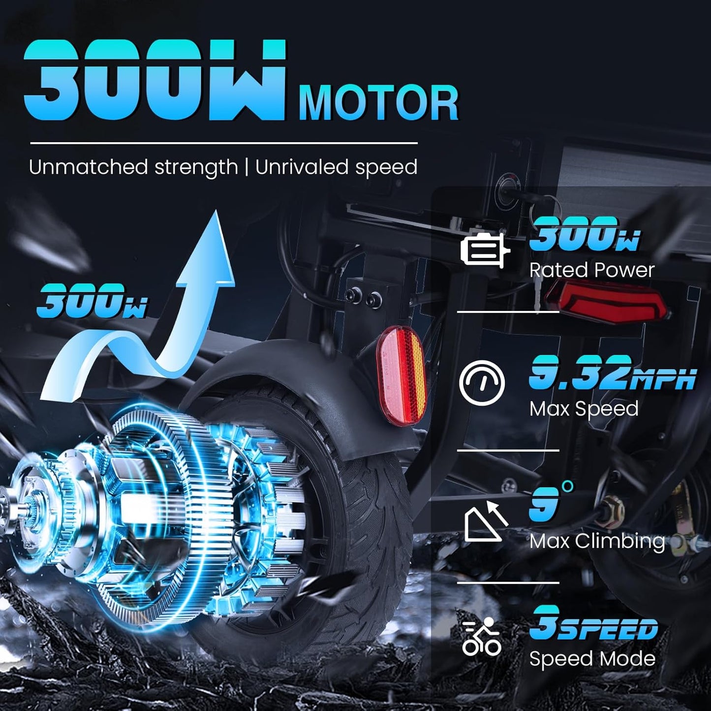 WEYRAL Electric Mobility Scooter for Adults, 3 Speed Modes 9.32MPH Max Speed, Senior Scooter with Automatic Cruise Control, Only 48lbs Support 300lbs