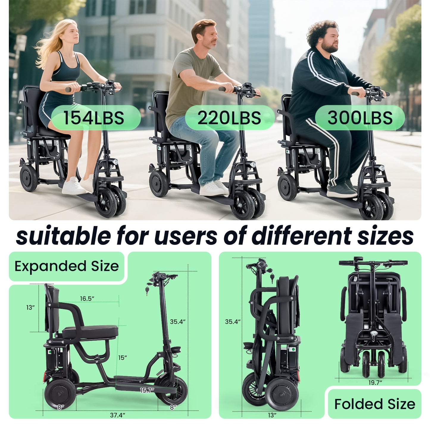 WEYRAL 3-Wheel Electric Mobility Scooter , 300W Motor & 32km Long Range