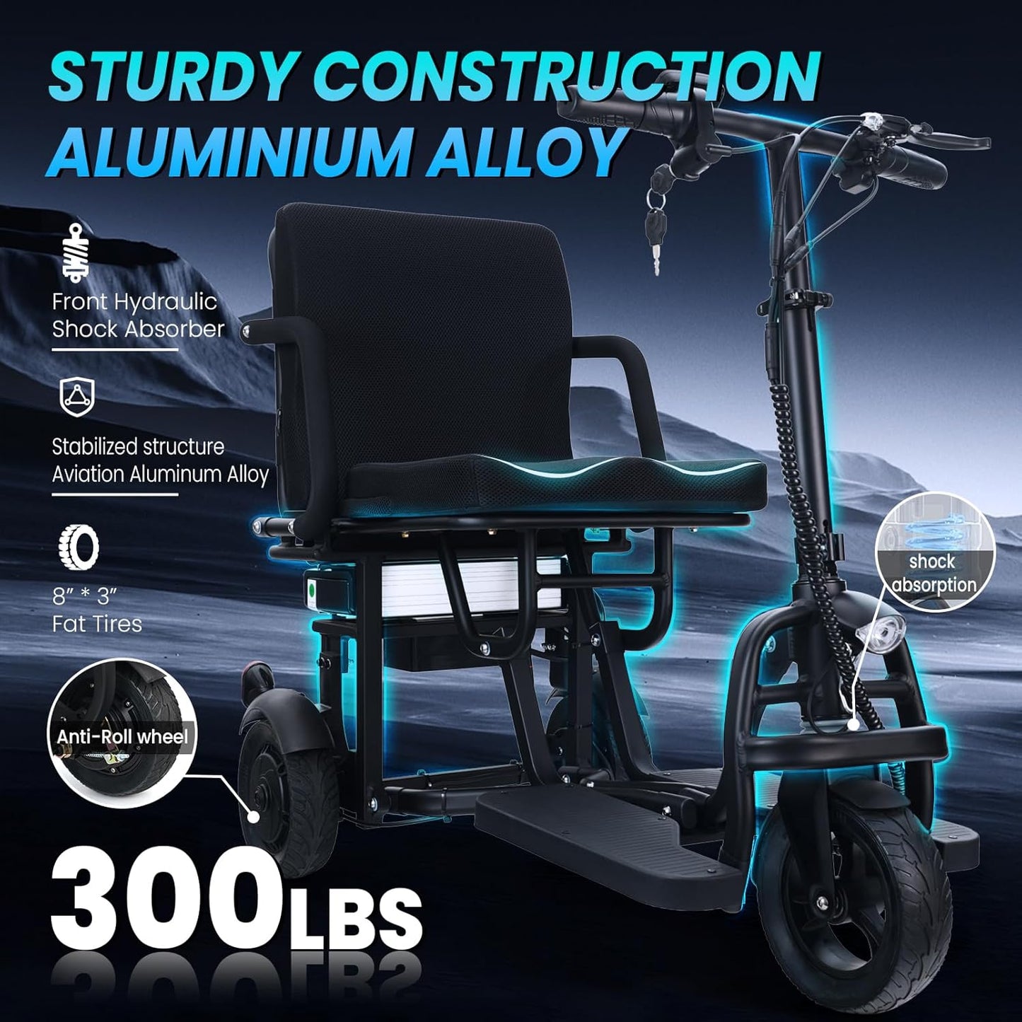 WEYRAL Electric Mobility Scooter for Adults, 3 Speed Modes 9.32MPH Max Speed, Senior Scooter with Automatic Cruise Control, Only 48lbs Support 300lbs