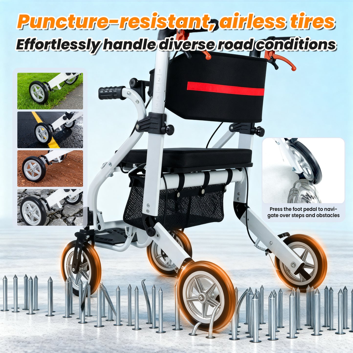 WEYRAL 2-in-1 Folding Rollator Walker & Transport Chair , Lightweight Mobility Aid