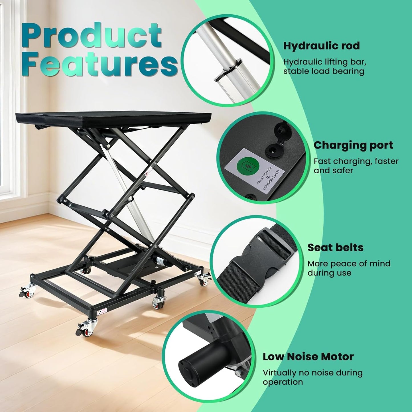 Electric Scissor Lift Table, 9.2''-35'' in Height Adjustable Lifting Platform, work bench table with 6 Wheels, Hydraulic Scissor Cart for Material Handling