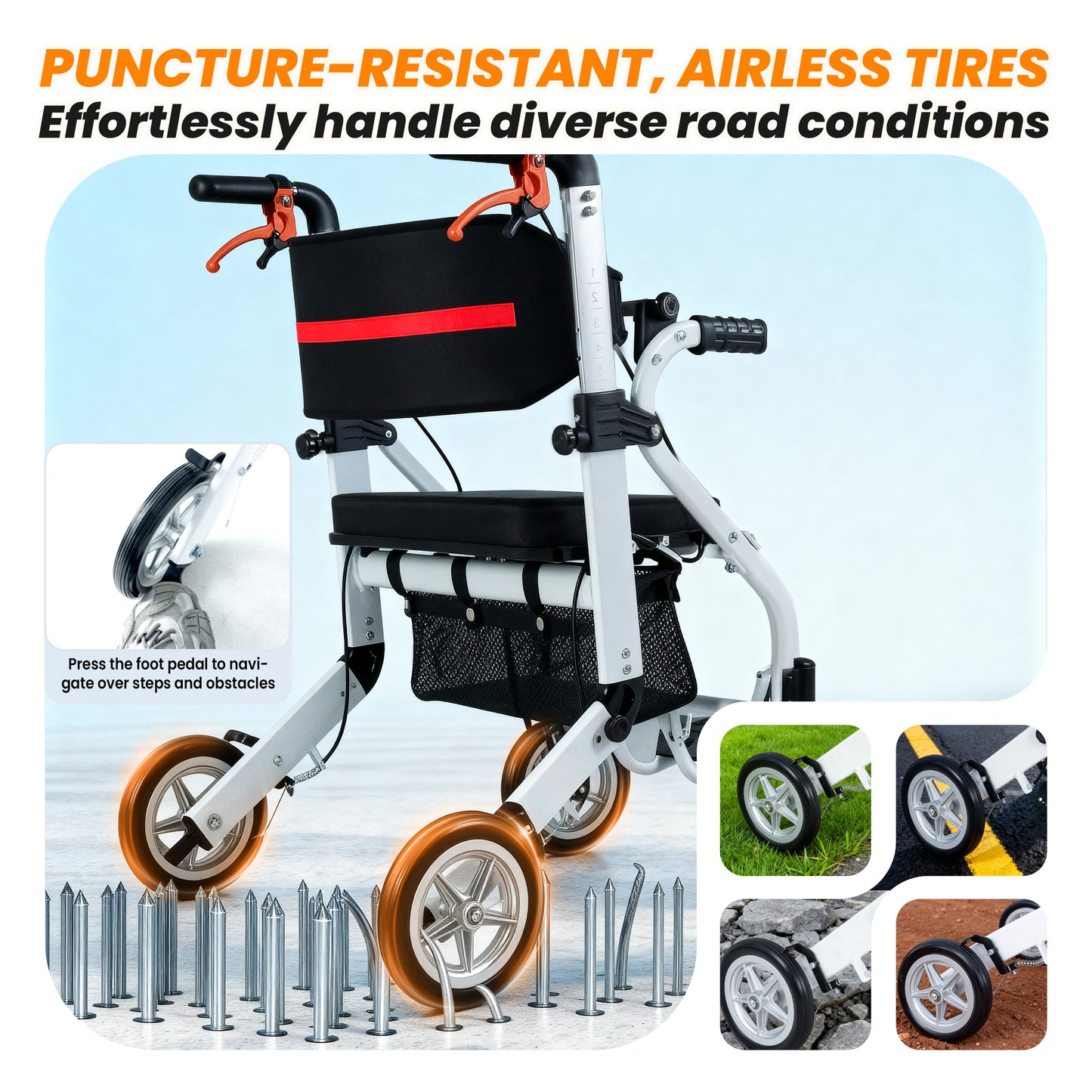 WEYRAL 2-in-1 Folding Rollator Walker & Transport Chair , Lightweight Mobility Aid