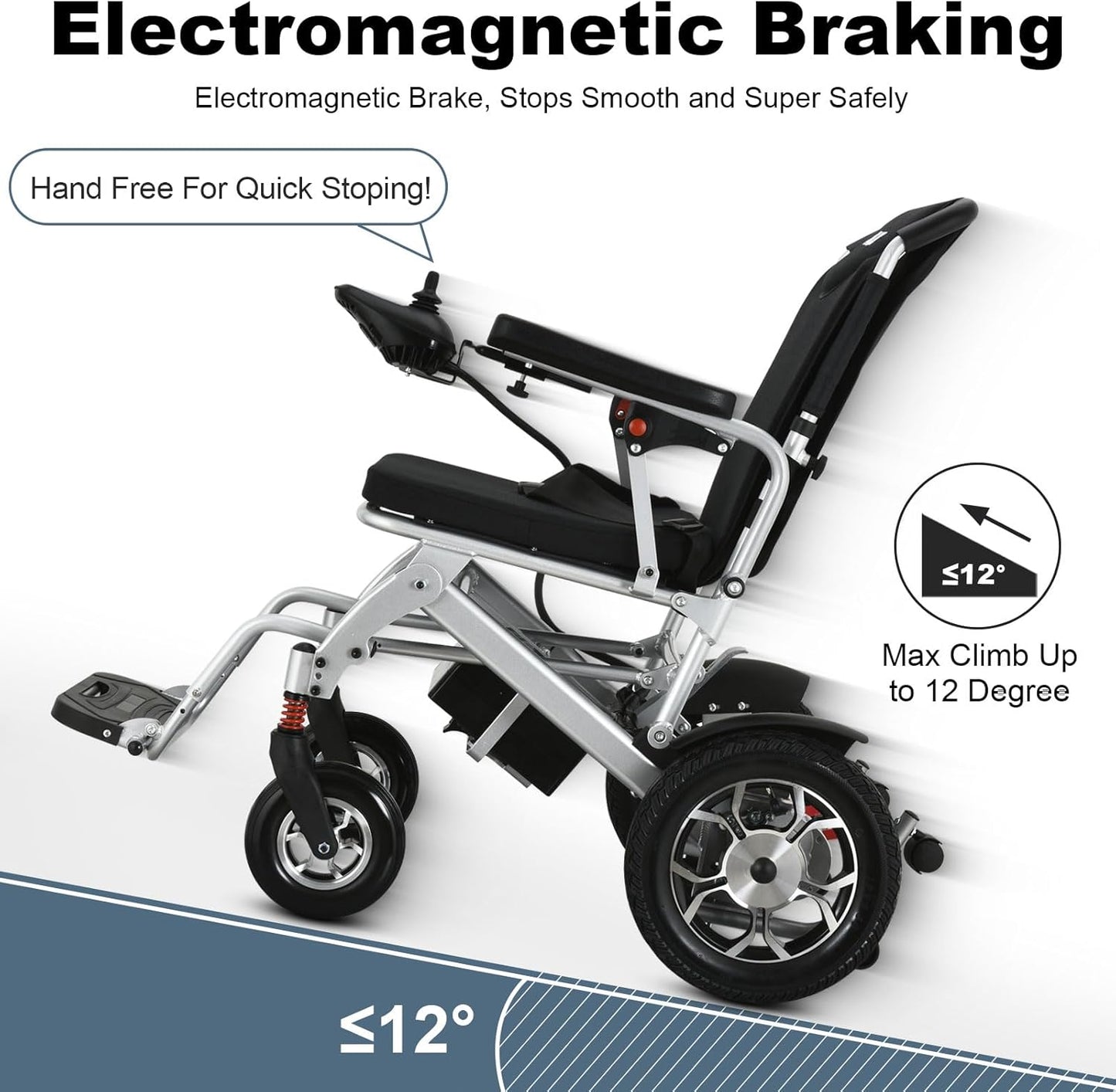 WEYRAL 55 lbs Lightweight Foldable Electric Wheelchair , Power Wheelchair 15 mile Range, Easy Storage & Detachable Battery,Silver