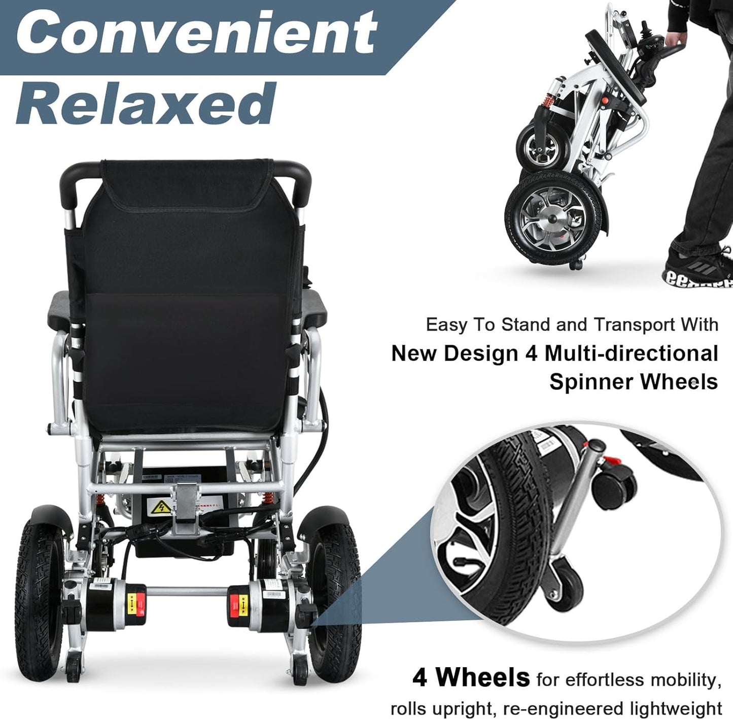 WEYRAL 55 lbs Lightweight Foldable Electric Wheelchair , Power Wheelchair 15 mile Range, Easy Storage & Detachable Battery,Silver