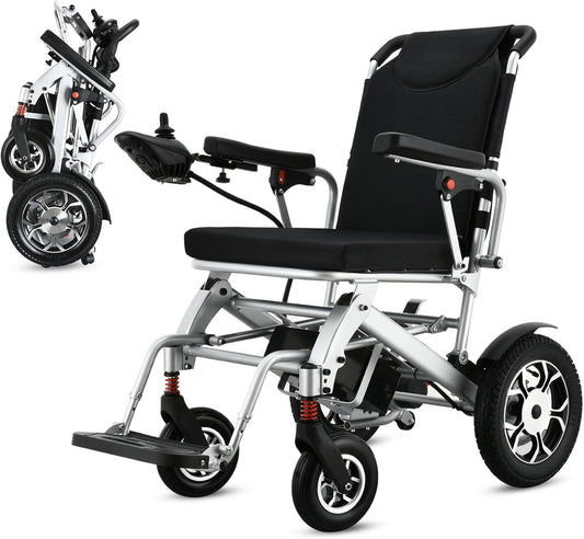 WEYRAL 55 lbs Lightweight Foldable Electric Wheelchair , Power Wheelchair 15 mile Range, Easy Storage & Detachable Battery,Silver