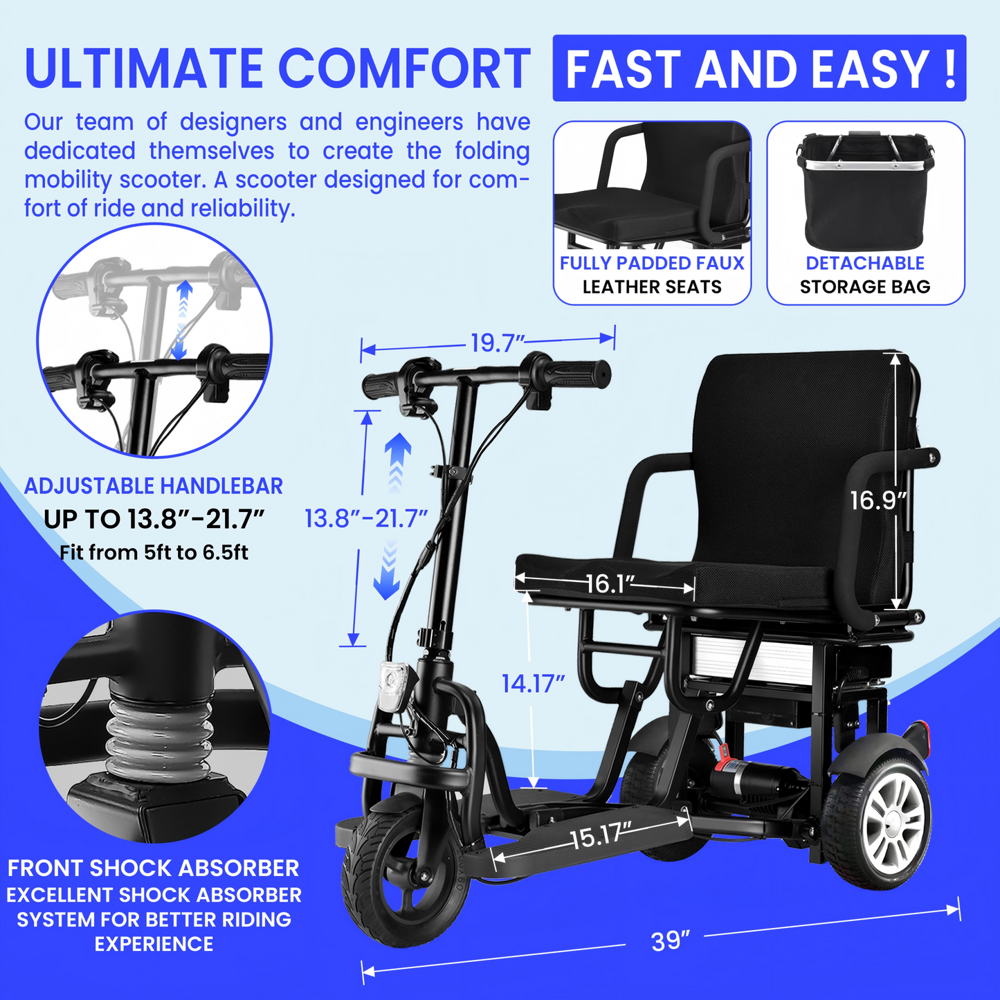 WEYRAL 3 Wheel Electric Scooters, 25 Miles
