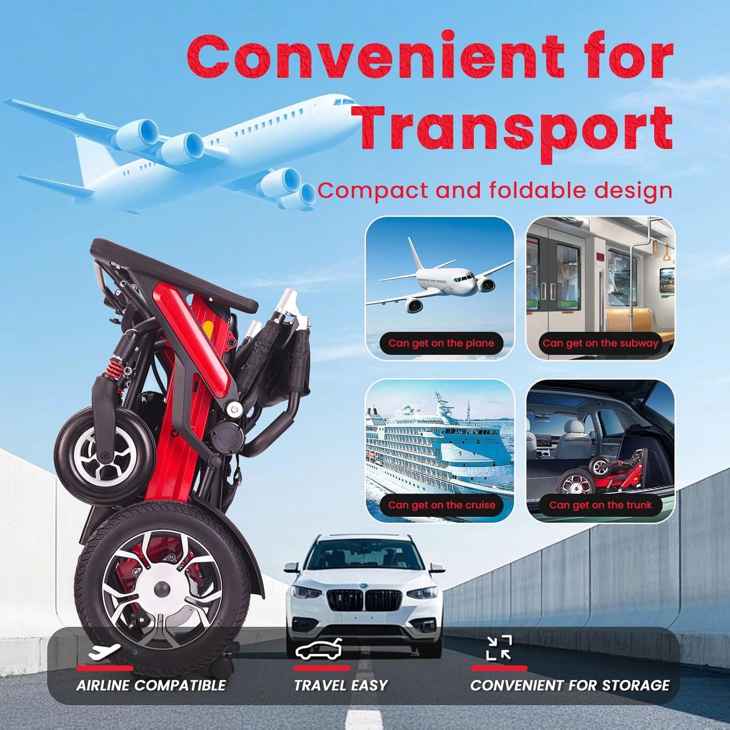 35+ Miles Extra Long Travel Range, Electric Wheelchair for Adults Lightweight Foldable, All Terrain Motorized Power Wheelchair Portable, Airline Approved (2 Batteries)