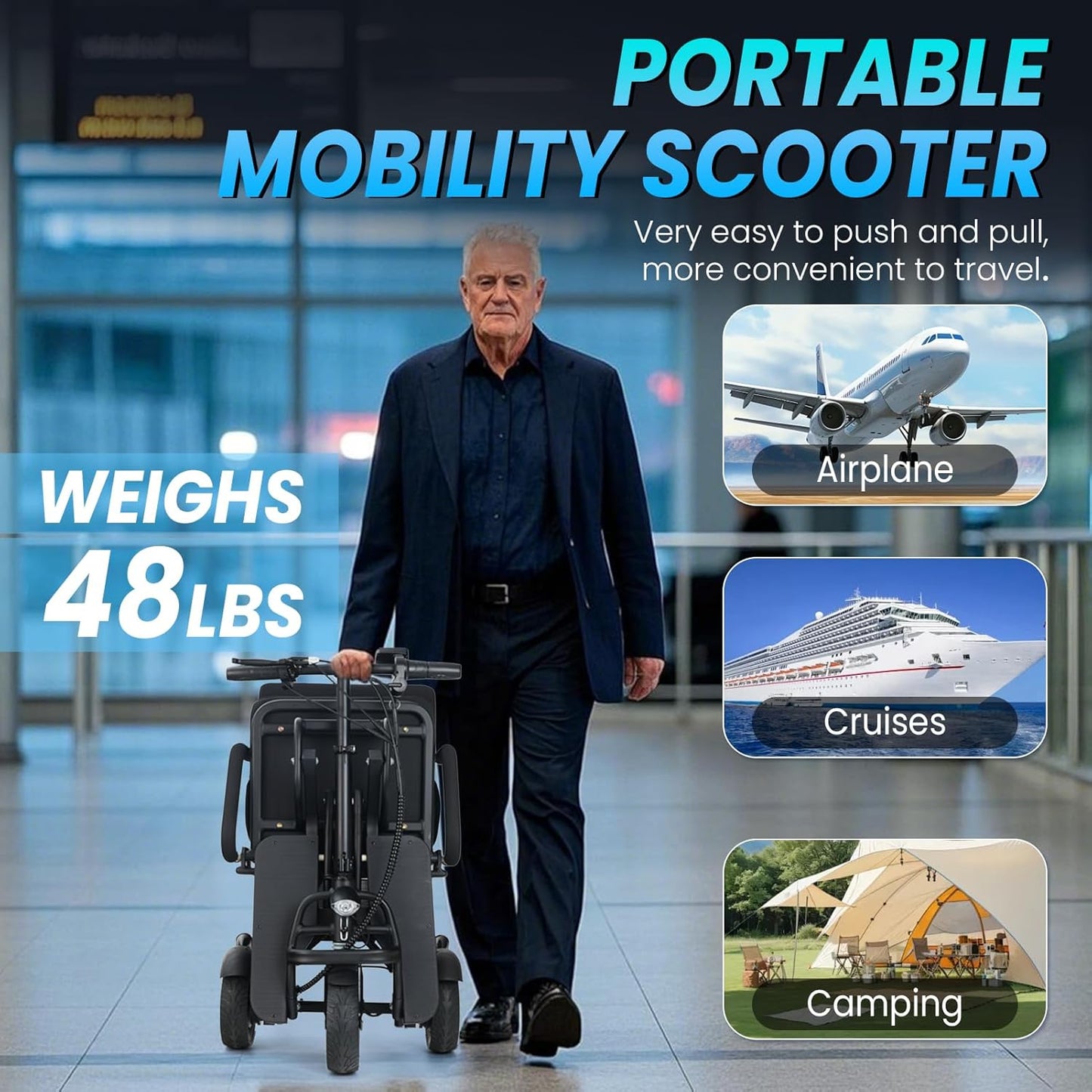 WEYRAL Electric Mobility Scooter for Adults, 3 Speed Modes 9.32MPH Max Speed, Senior Scooter with Automatic Cruise Control, Only 48lbs Support 300lbs