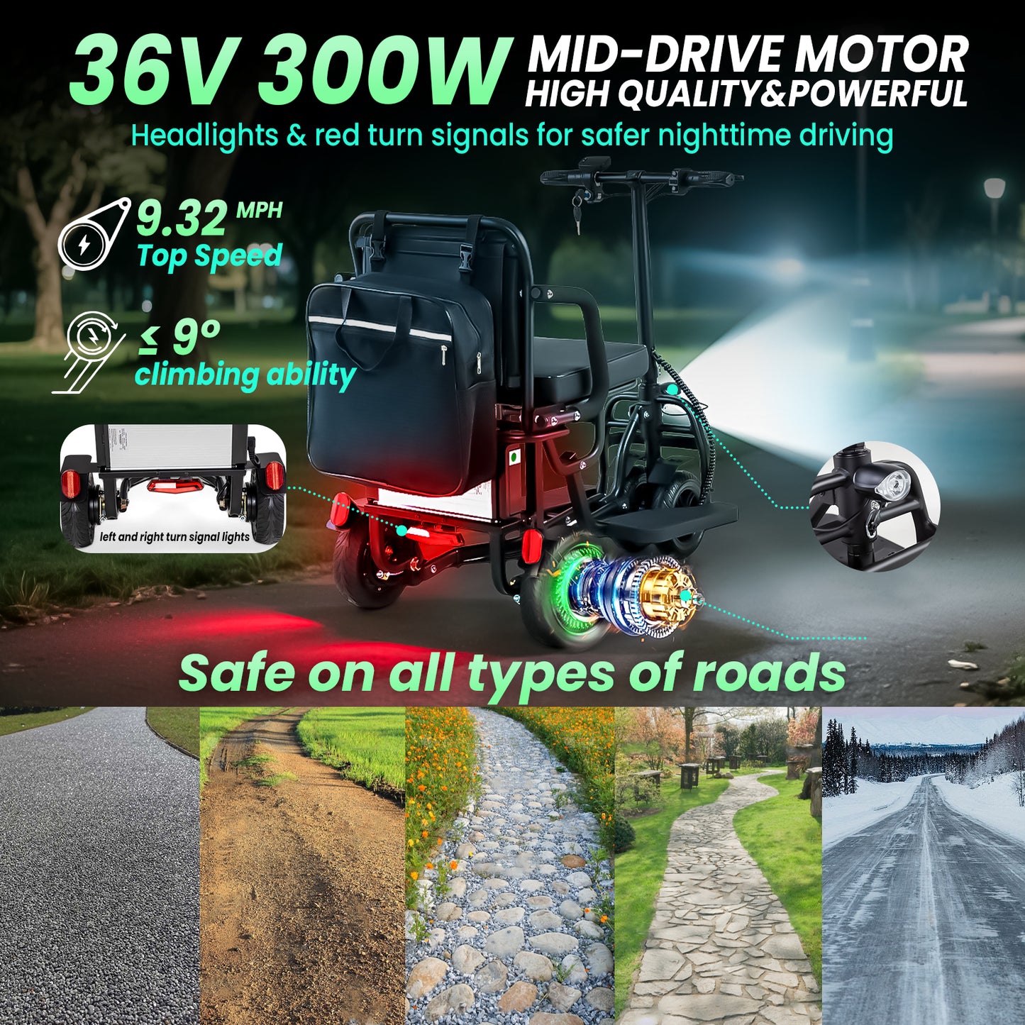 WEYRAL 3-Wheel Electric Mobility Scooter , 300W Motor & 32km Long Range