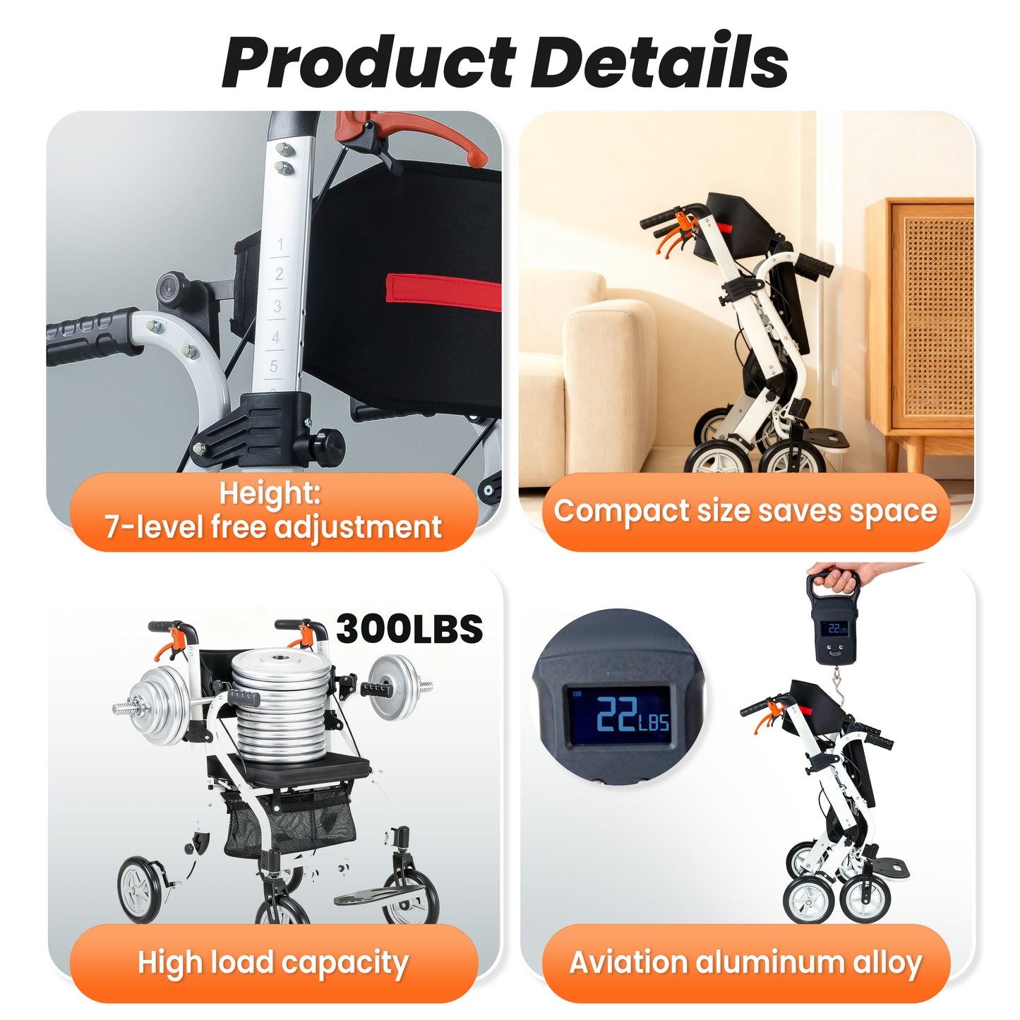 WEYRAL 2-in-1 Folding Rollator Walker & Transport Chair , Lightweight Mobility Aid