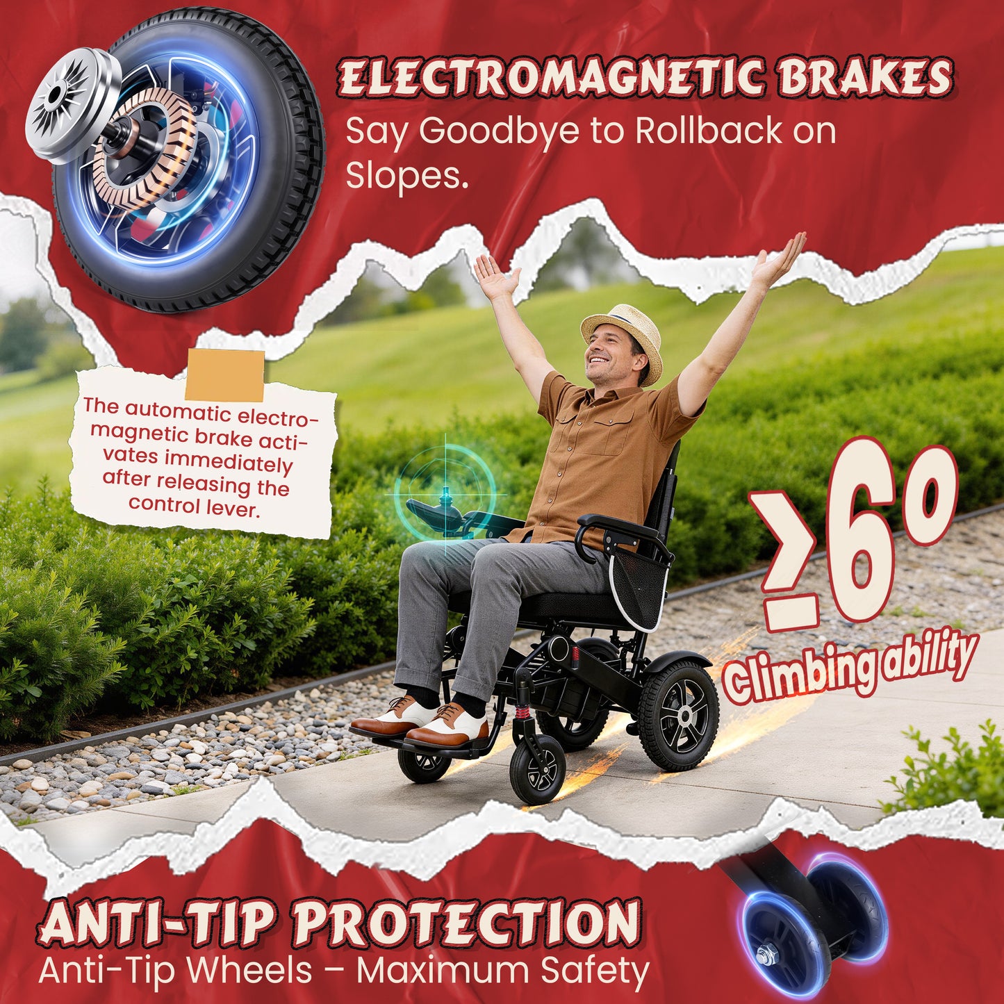 WEYRAL Foldable Electric Wheelchair 440lbs Heavy Duty Capacity, 30 Miles