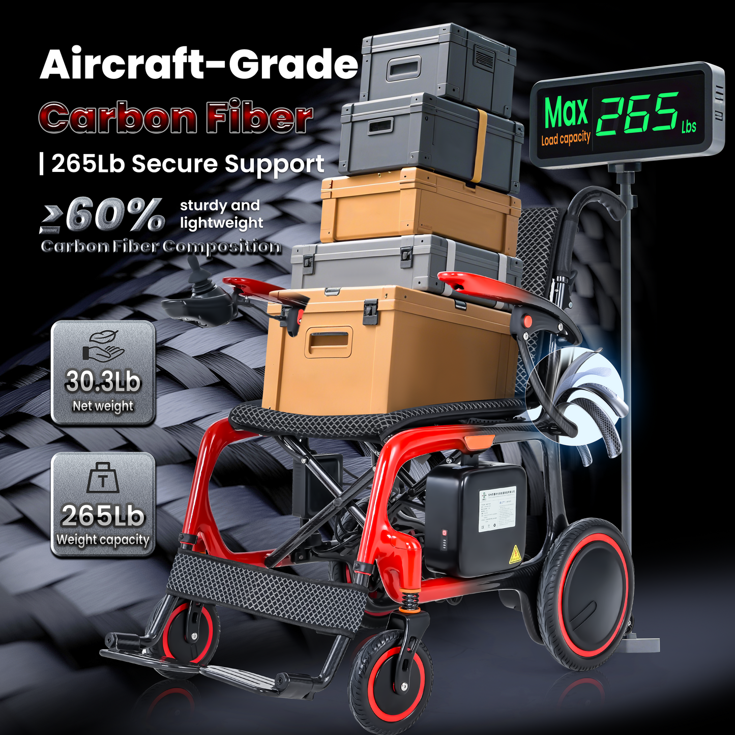 WEYRAL Ultra-Light Carbon Fiber Electric Wheelchair, 13.8 KG , 48 KM