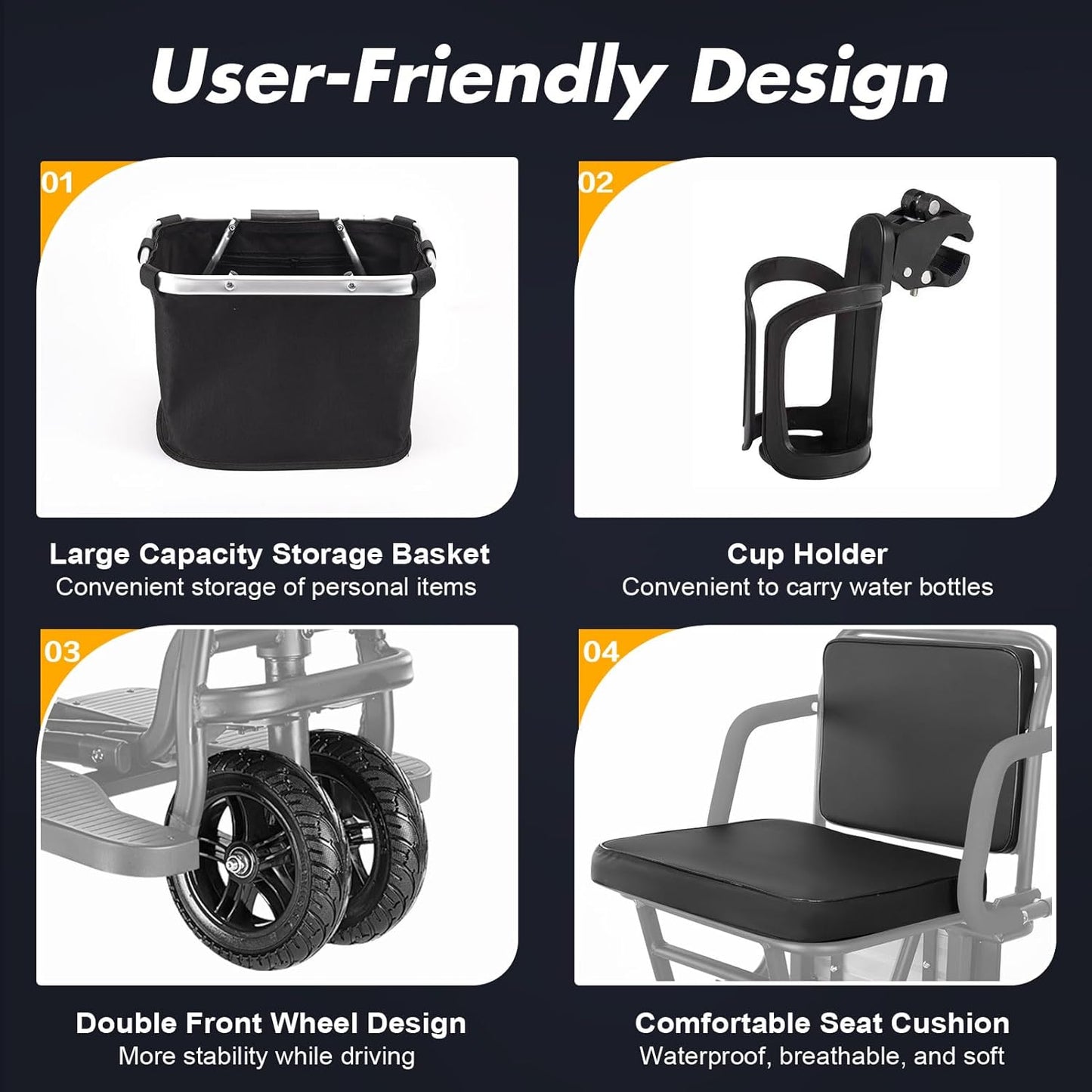 Mobility Scooter for Senior, 20-Mile Range & 9.3mph Speed, Dual Front Wheels for Stability, 300lb Capacity Power Mobility Scooter for Travel