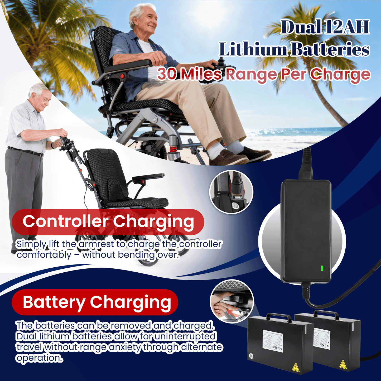 WEYRAL 48 KM Travel Electric Wheelchairs, 20.4 KG Motorized Wheelchair