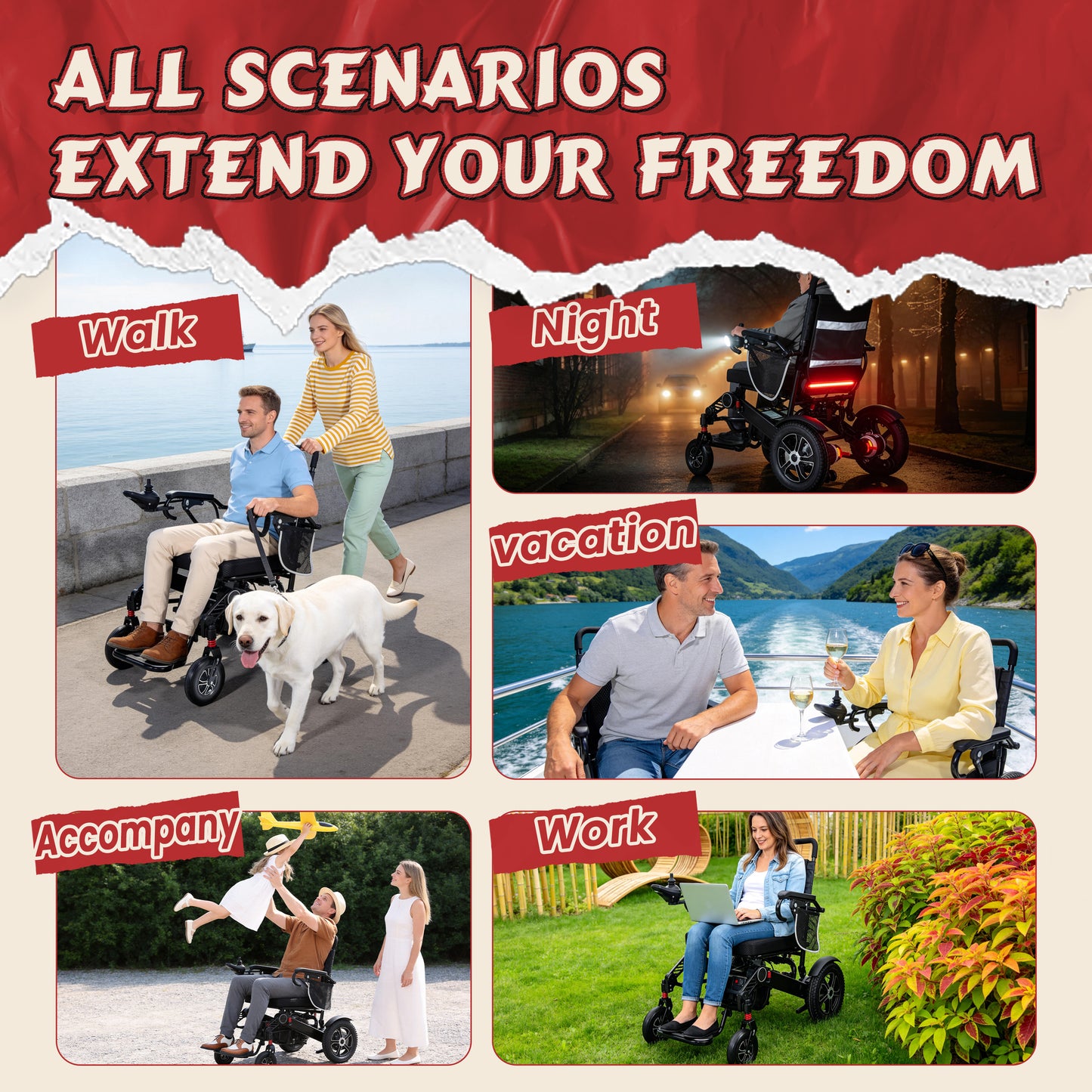WEYRAL Foldable Electric Wheelchair 440lbs Heavy Duty Capacity, 30 Miles
