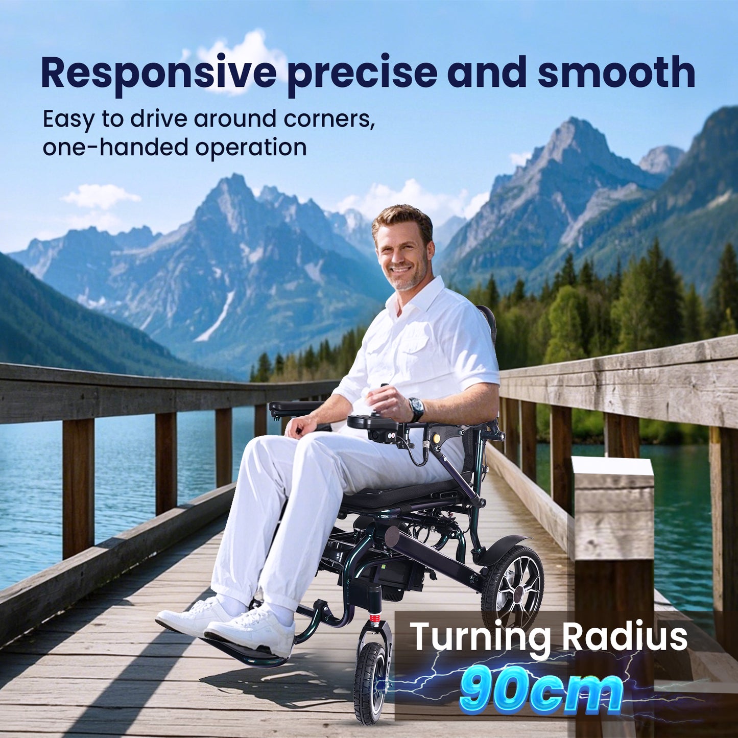 WEYRAL Electric Wheelchair with Telescopic Drawbar and Bluetooth Remote Control