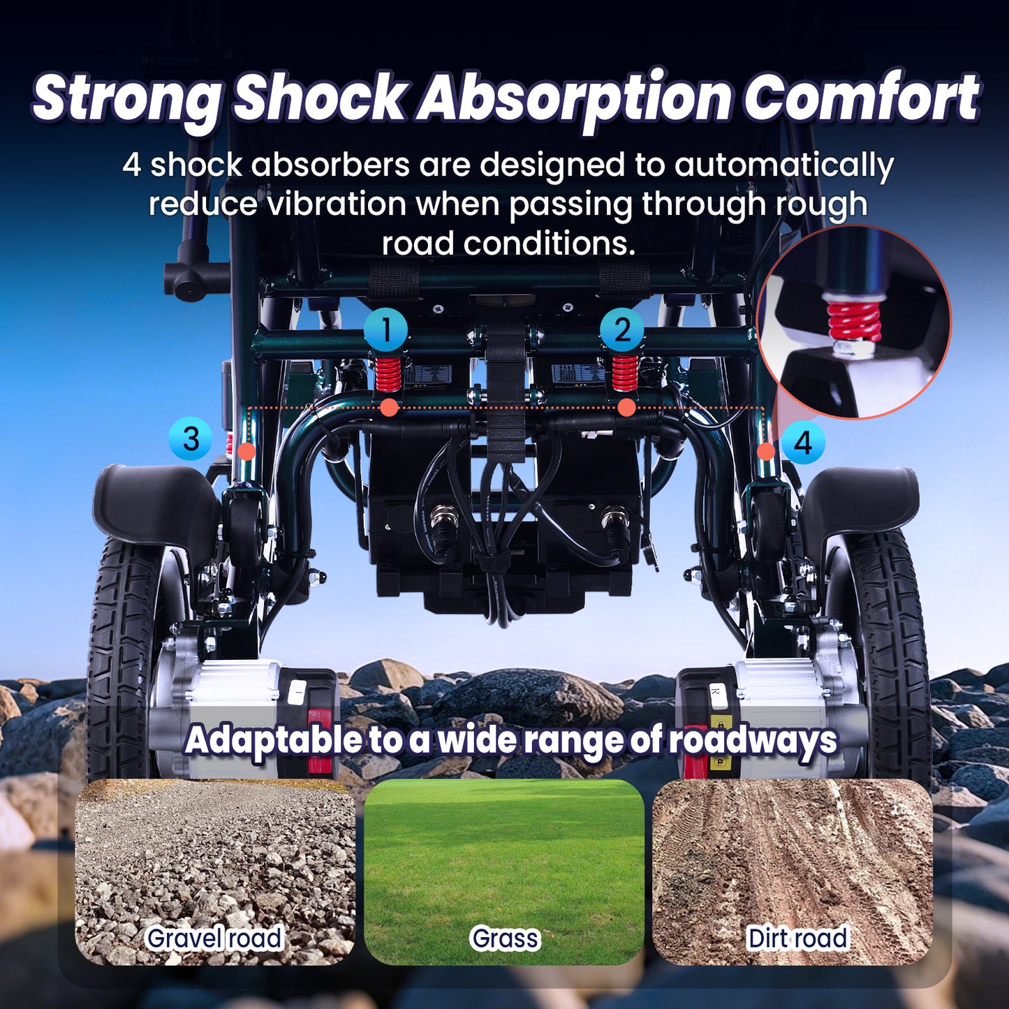 WEYRAL Electric Wheelchair with Telescopic Drawbar and Bluetooth Remote Control