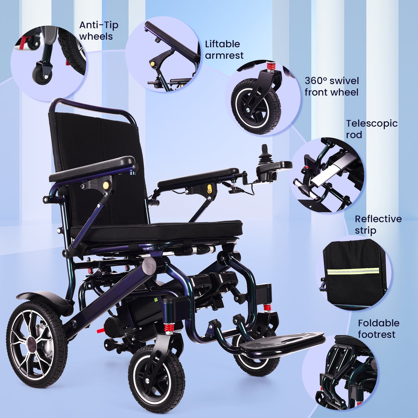 WEYRAL Electric Wheelchair with Telescopic Drawbar and Bluetooth Remote Control